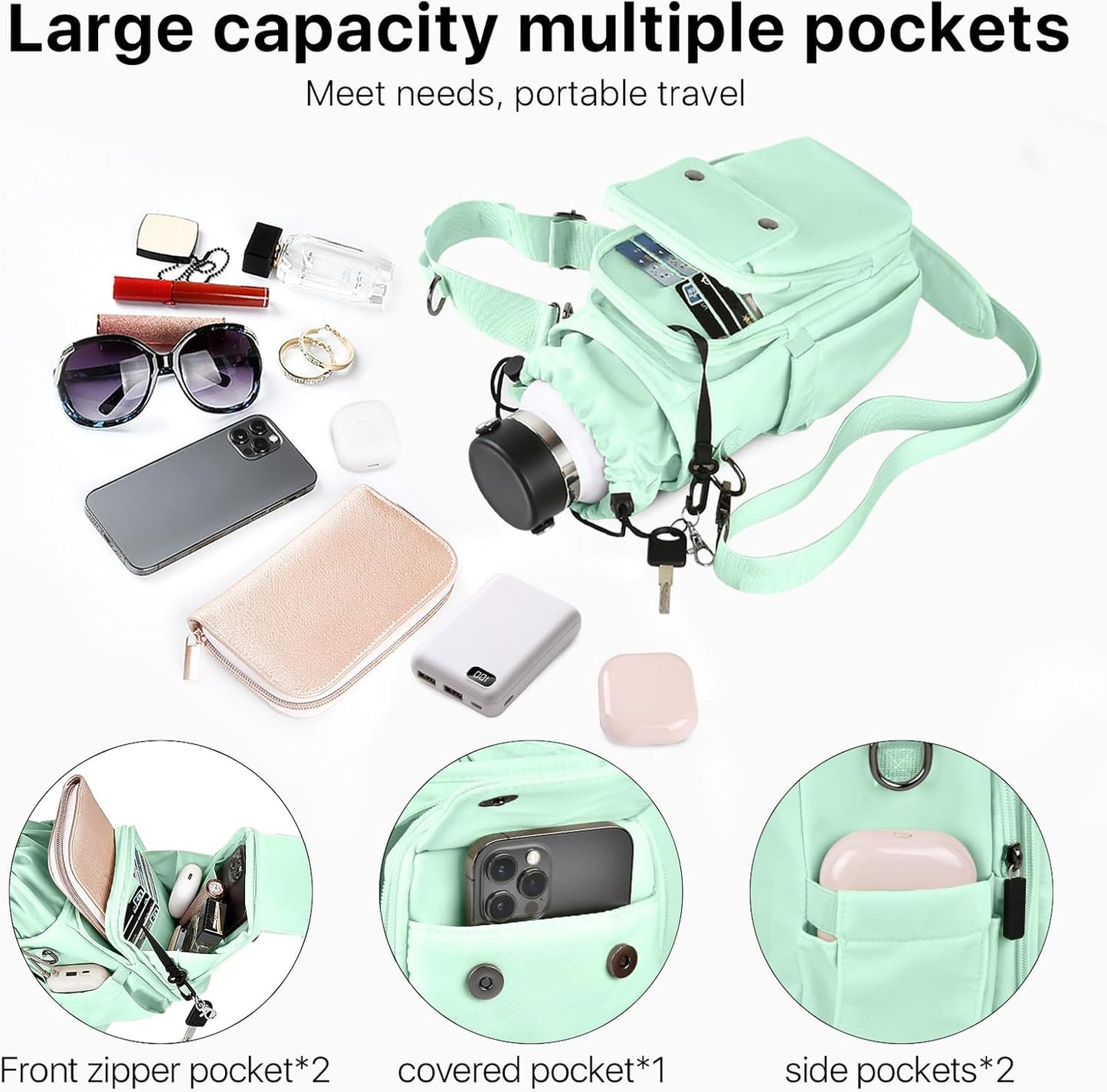 Water Bottle Holder with Strap 32 40oz Crossbody Insulated Water Bottle Carrier Sling Bag with Adjustable Wide Strap and Phone Purse 5 Pockets for Walking Hiking Gym Travel