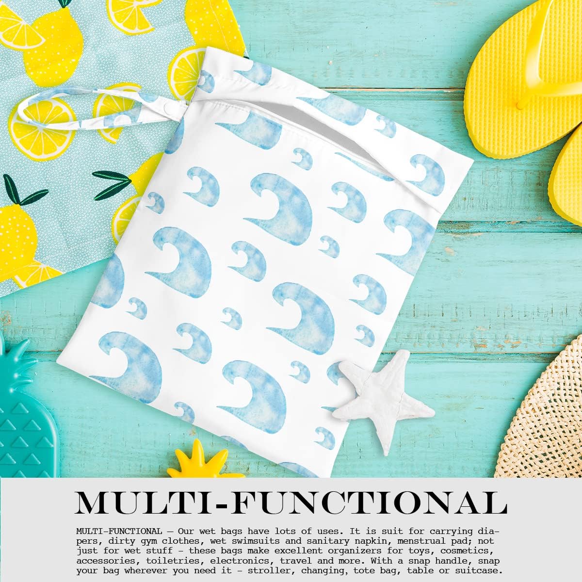 Wet Bag, Wet Dry Bag, Wet Bag for Swimsuit, Travel, Beach, Pool, Diapers, Dirty Yoga Gym Clothes, Makeup Bag, Waterproof Reusable Beach Bag Ocean Decor Starfish Sea Horse Anchor