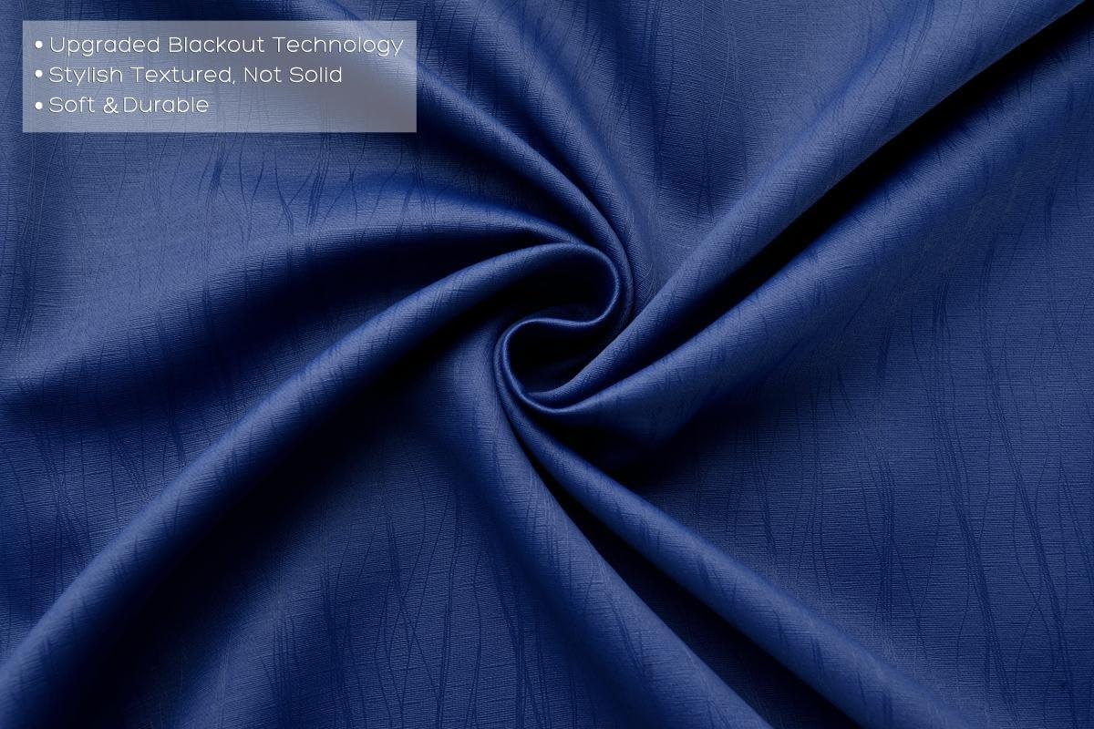 MIUCO Blackout Curtains Room Darkening Textured Grommet Window Curtains 2 Panels for Bedroom 52x63 Inch Navy Blue