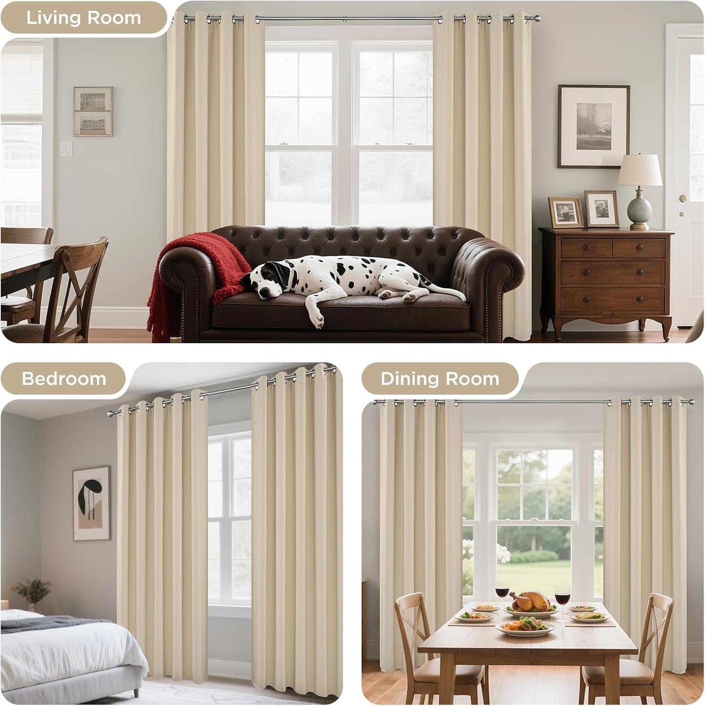 Joydeco Blackout Curtains 54 Inch Length 2 Panels Set, Thermal Insulated Long Curtains& Drapes 2 Burg, Room Darkening Grommet Drapes for Living Room Bedroom Window (W52 x L54 Inch, Light Beige)
