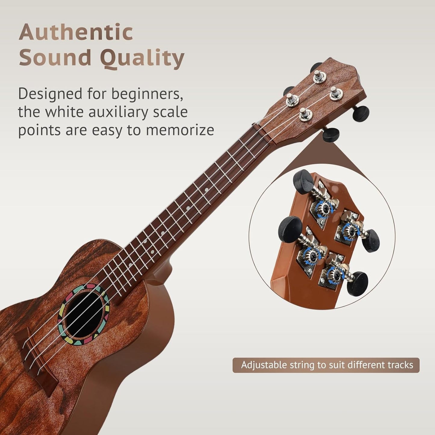 Raimy Kids Guitar Ukulele - 21in Ukulele Guitar Toys for Kids Ages 3 4 5 6 7+ Year Old Boys Girls Simulated Sound Quality Music Instruments Learning Education (Brown)