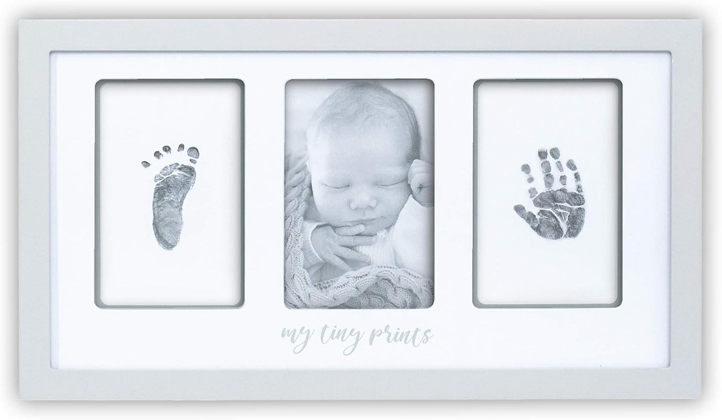 Felt Like Sharing My Tiny Prints Newborn Baby Handprint and Footprint Kit – Photo Keepsake Frame with Ink Pad for Baby Hand and Footprints – Great New Parent Present – 17” L x 9.5” H (Gray)