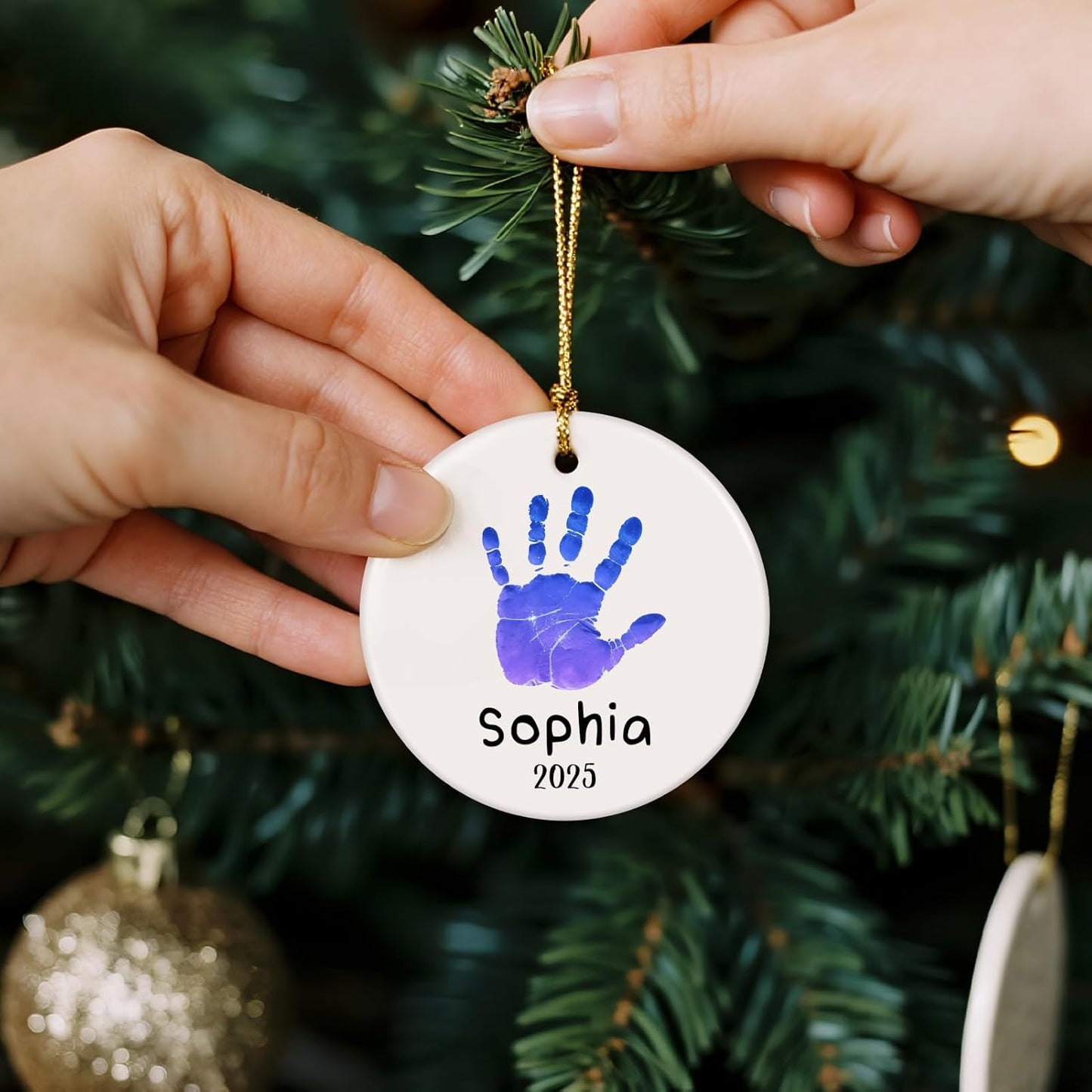 Baby Hand and Footprint Ornament - Baby's Frist Christmas Ornament with Custom Photo, Name, Date - Personalized Baby Gifts, Newborn Keepsake, New Mom Gifts