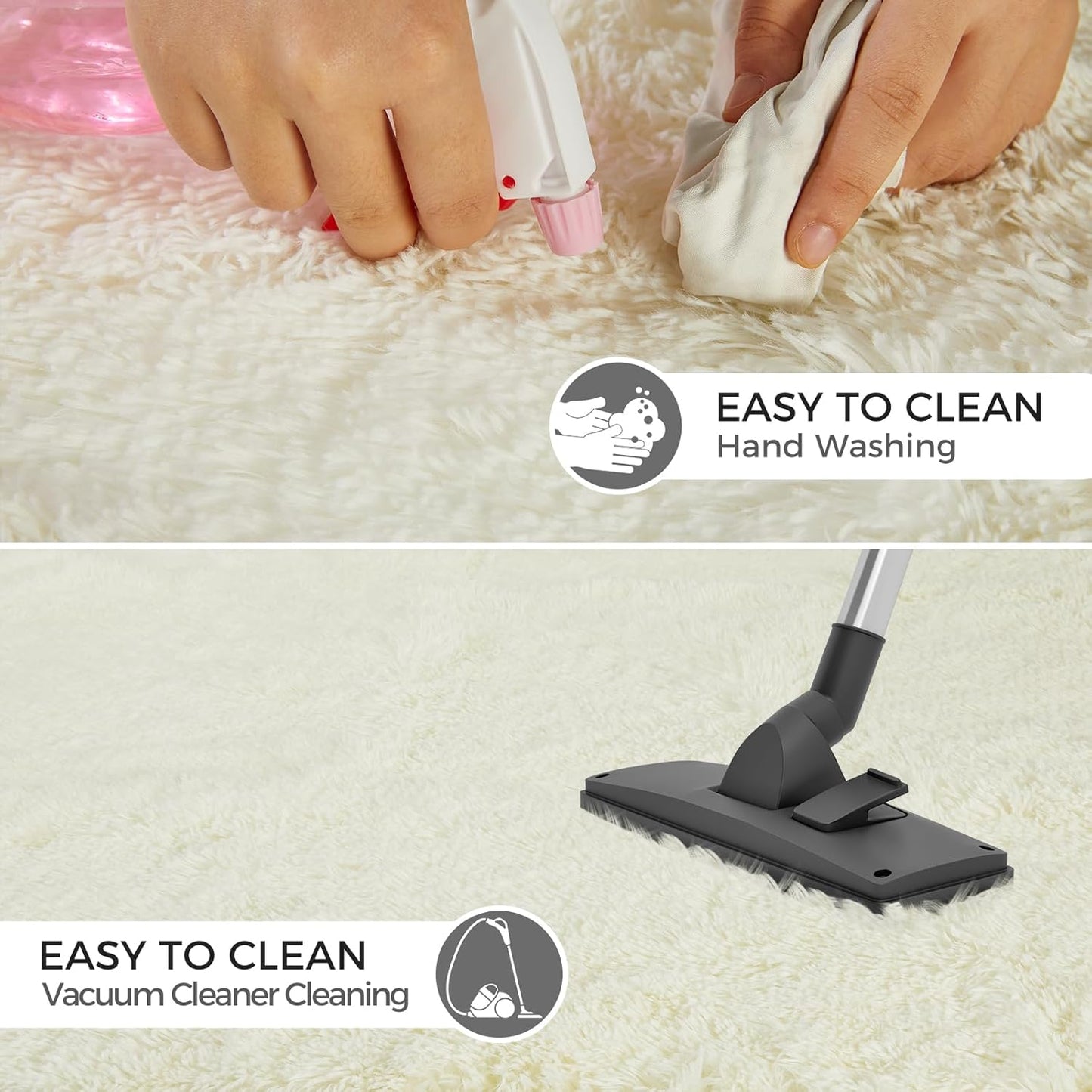 Ultra Soft Rug for Living Room, 9X12 Fluffy Shag Area Rug for Bedroom, Modern Shaggy Carpets Fuzzy Rug for Teens Dorm Nursery Home Decor Aesthetic, Upgrade Anti-Skid Durable, Cream White