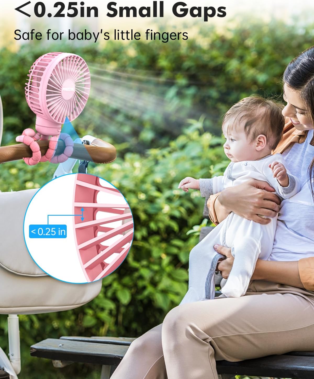 FRIZCOL Stroller Fan for Baby - Portable Fans Rechargeable - Battery Operated Fan(Use for 24Hrs) - Fans for Handheld/Clip On/Car Seat/Desk/Camping (Pink)