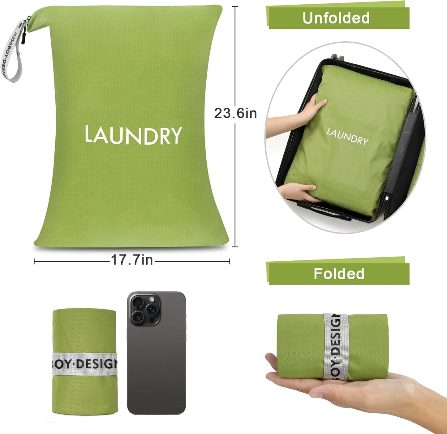 MissBoy 2 Pack Laundry Bags, Nylon Washable Wet Dry Bag, Travel Laundry Bags for Dirty Clothes, Swimming Bathing Suit Workout Wet Clothes Bag