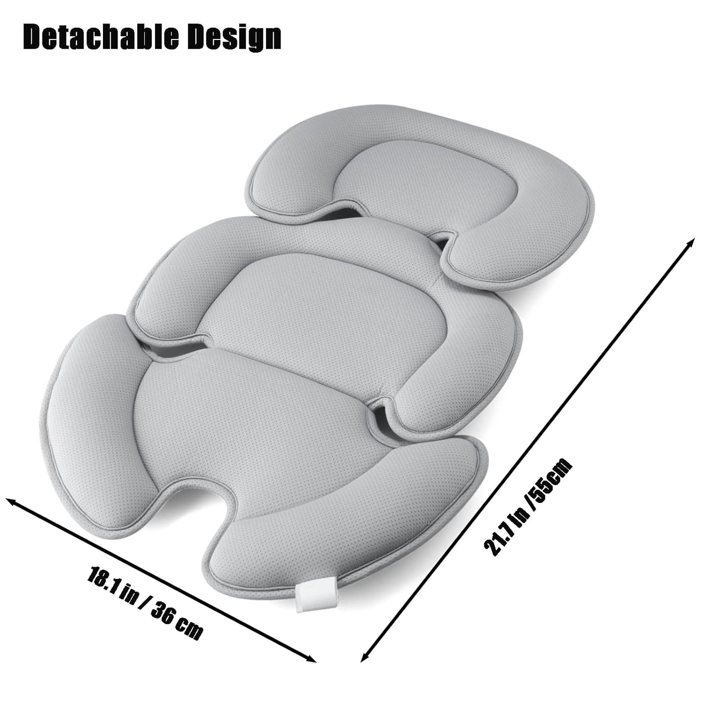 PandaEar Baby Car Insert Cushion Pad, Infant Head & Body Support Pillow for Car Seats, Strollers,Carriers, Machine Washable & Portable -Grey