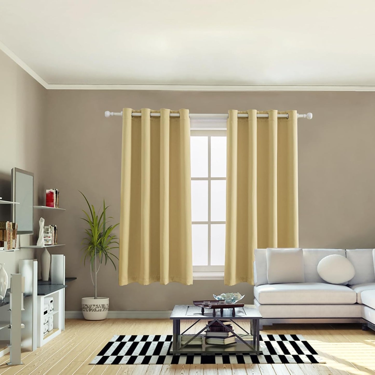 Anytime 100% Blackout Curtain Set, Thermal Insulated & Energy Efficiency Window Draperies for Guest Room, Full Shading Panels for Shift Worker and Light Sleepers（Beige, 2 Panels, 52W x 45L）
