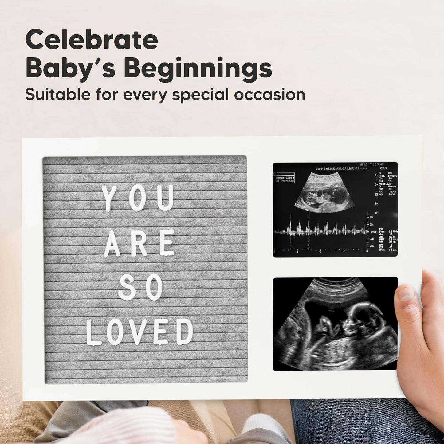 Nursery Picture Frame with Felt Letter Board - Baby Keepsake Frame for Ultrasound Photo & Birth Announcement, Boys & Girls Gender Reveal Gifts, Cute Baby Shower Gifts for New Mom(Alpine White)