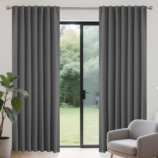 Joydeco Blackout Curtains 108 Inches Long, Thermal Insulated Black Out Curtains 2 Panels Set, Room Darkening Drapes for Living Room Window Rod Pocket Back Tab (W37 x L108 Inch, Light Grey)