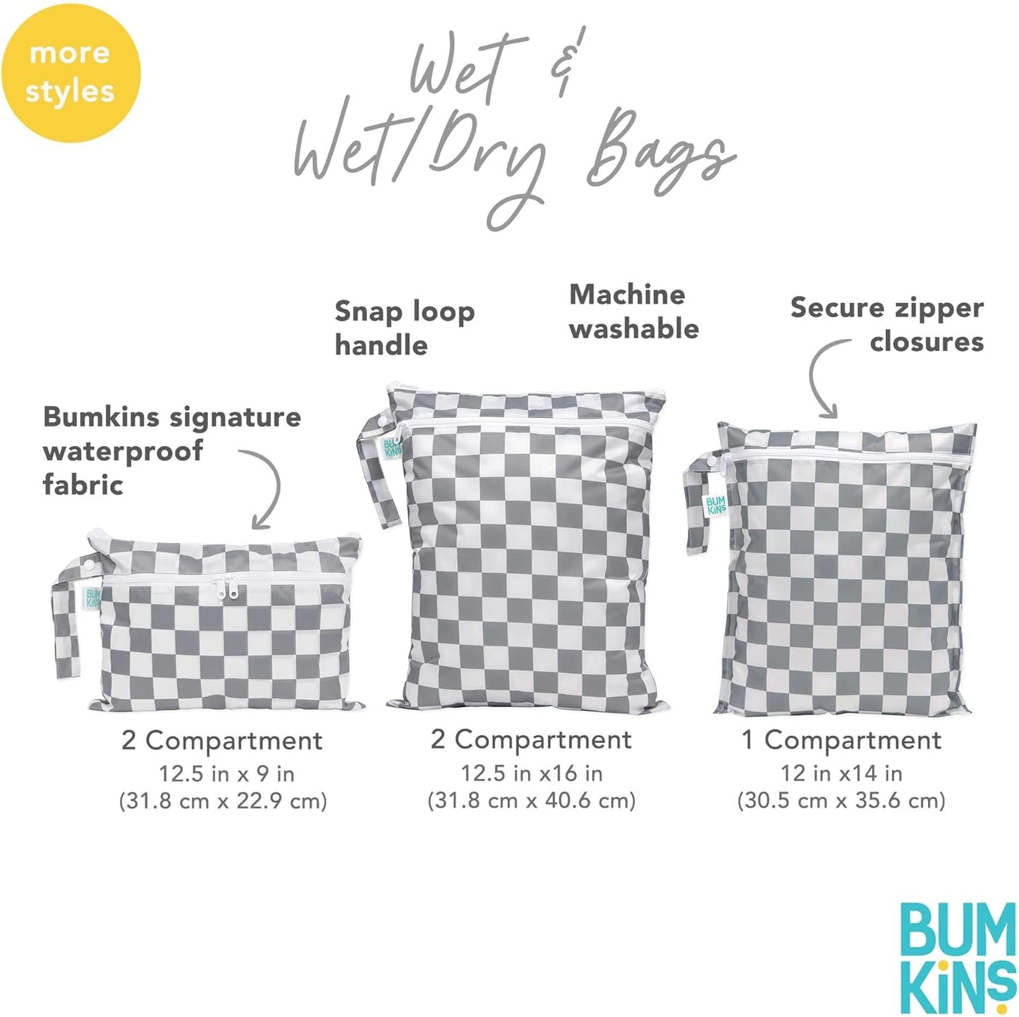 Bumkins - Waterproof Wet Bag - For Baby, Travel, Swim Suit, Cloth Diapers, Pump Parts, Pool, Gym, Toiletry, Strap to Stroller - Reusable & Easy to Clean - 2pk - Cactus & Arrows