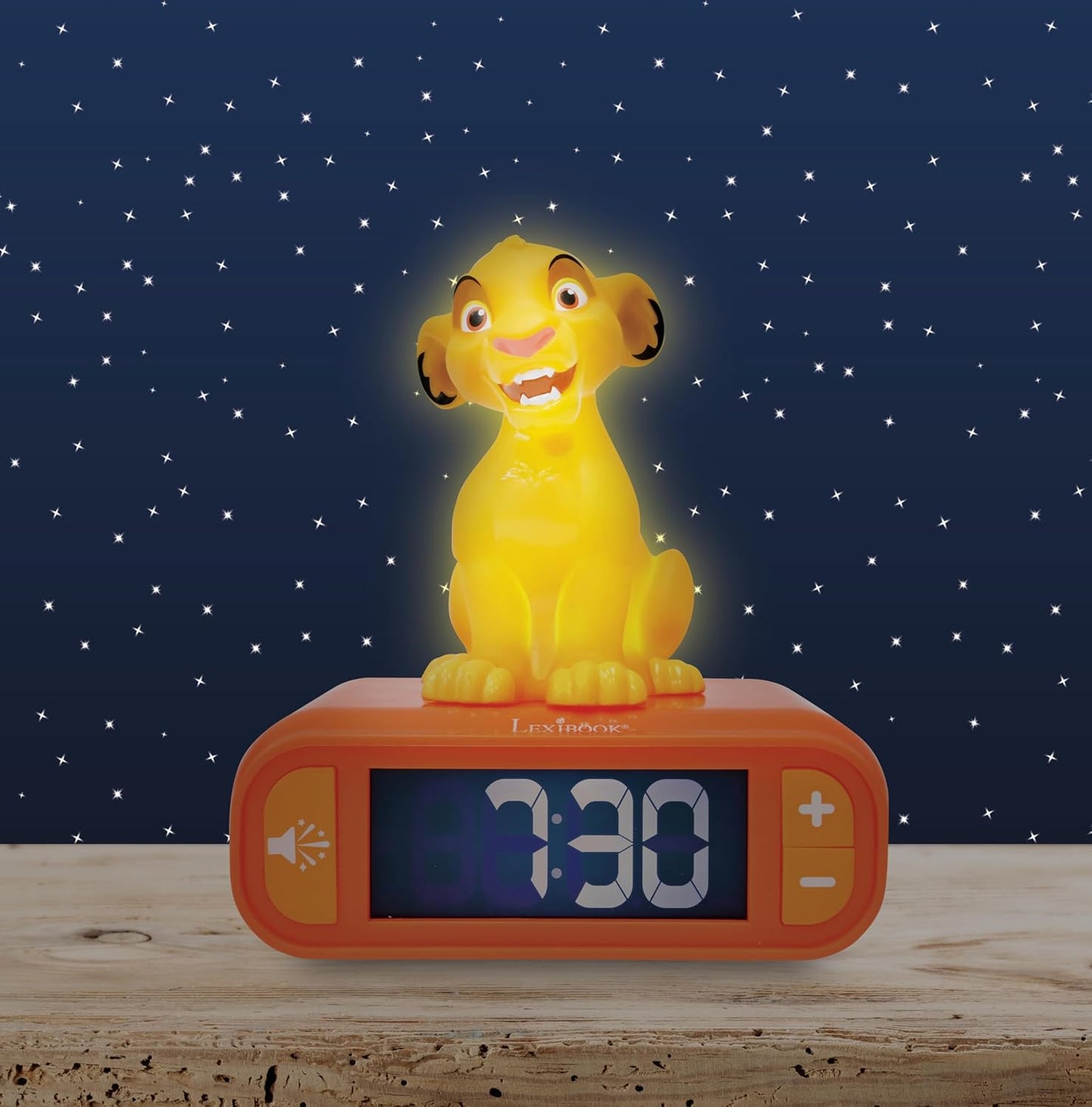 LEXiBOOK, Disney The Lion King, Simba Nightlight Alarm Clock, Sounds and Melodies, LCD Backlit Screen, Luminous, Snooze, Yellow/Orange, RL800AN