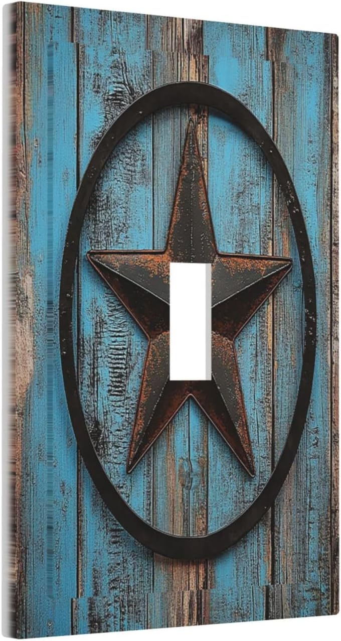 Decorative Light Switch Cover Rustic Wood Country Barn Texas Star On Teal 1 Gang Single Toggle Device Electrical Faceplate Switchplates Decorator Outlet Wall Plate For Farmhouse Cabin