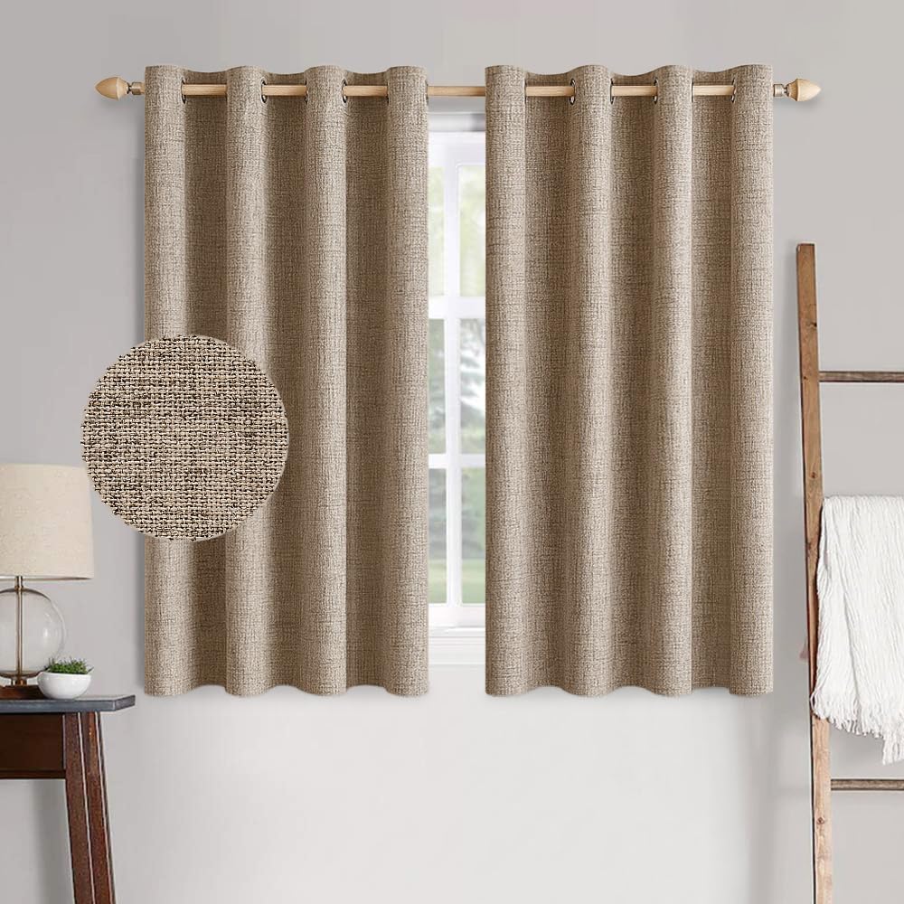 MIULEE 100% Blackout Linen Textured Curtains for Bedroom Solid Thermal Insulated Copper Brown Grommet Room Darkening Curtains & Drapes Luxury Decor for Living Room Nursery 52 x 63 Inch (2 Panels)