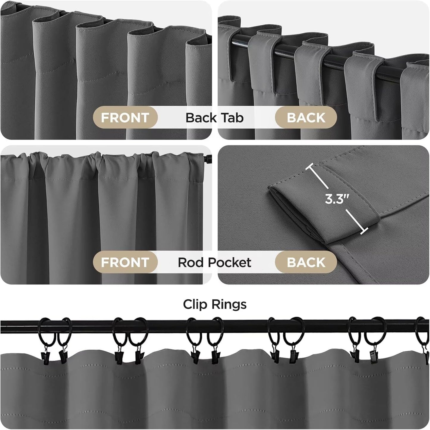 Joydeco Blackout Curtains 96 Inches Long, Thermal Insulated Black Out Curtains 2 Panels Set for Bedroom, Room Darkening Drapes for Living Room Window (W37 x L96 Inch, Light Grey)