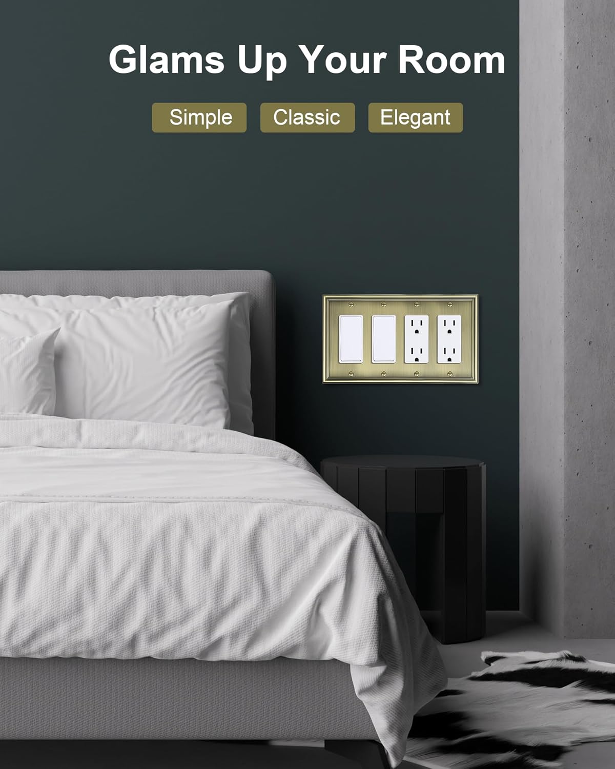 2-Pack Quad Decorator Cover Plate, Zinc Alloy Decorative Antique Brass Switch Plates and Outlet Covers, 4 Gang Wall Plate for Electrical Outlets, Receptacle, GFCI Outlet, Dimmer Switch