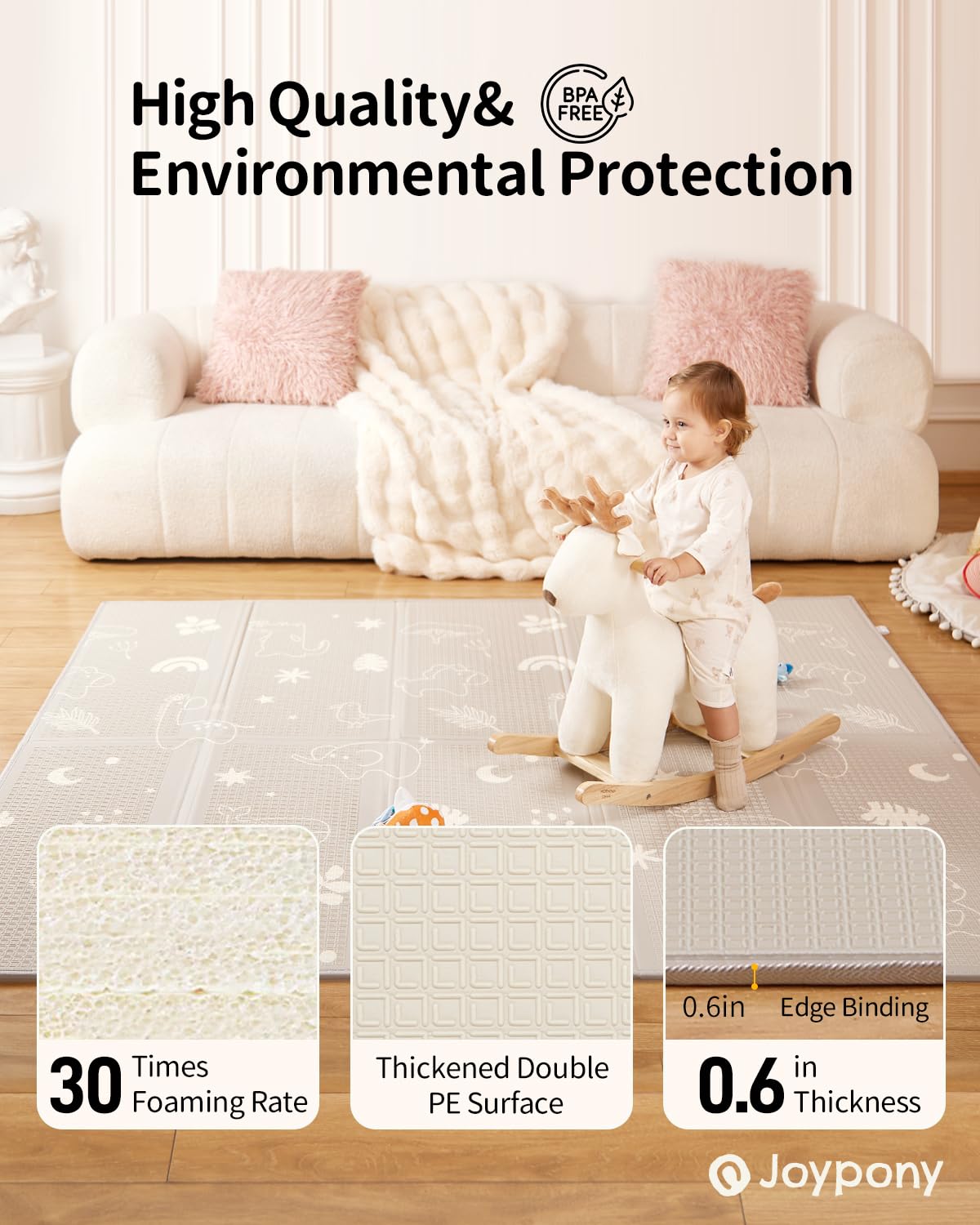 Baby Play Mat, 79" X 71" X 0.6" Extra Large & Thick Reversible Foldable Play Mats for Babies and Toddlers, Anti-Slip Portable Baby Floor Mat for Tummy Time, Baby Mat for Floor with Travel Bag