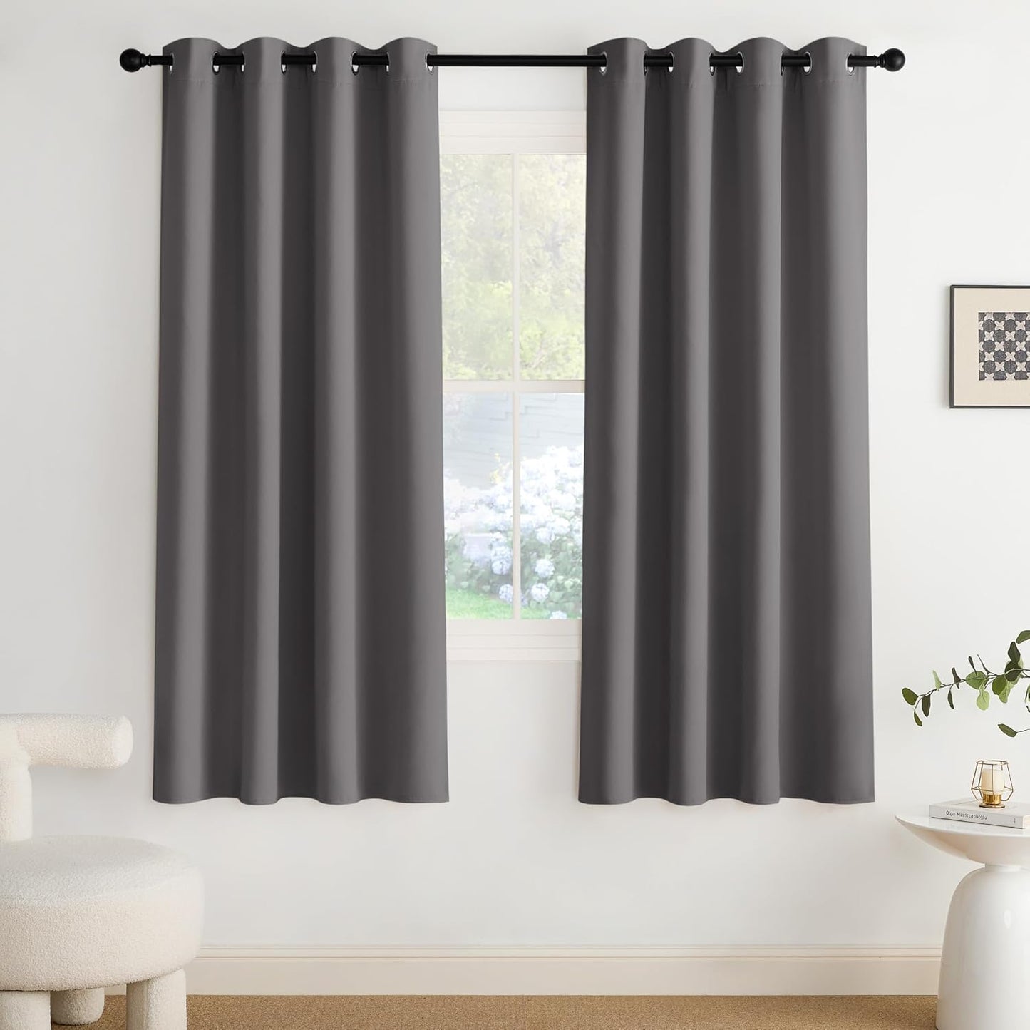 NICETOWN Grey Blackout Curtains for Bedroom 72 inches Long, Thermal Insulated Grommet Curtains for Living Room, Noise Reducing Privacy Window Treatment Drapes for Nursery, Laundry Patio, 2 Panels, W52