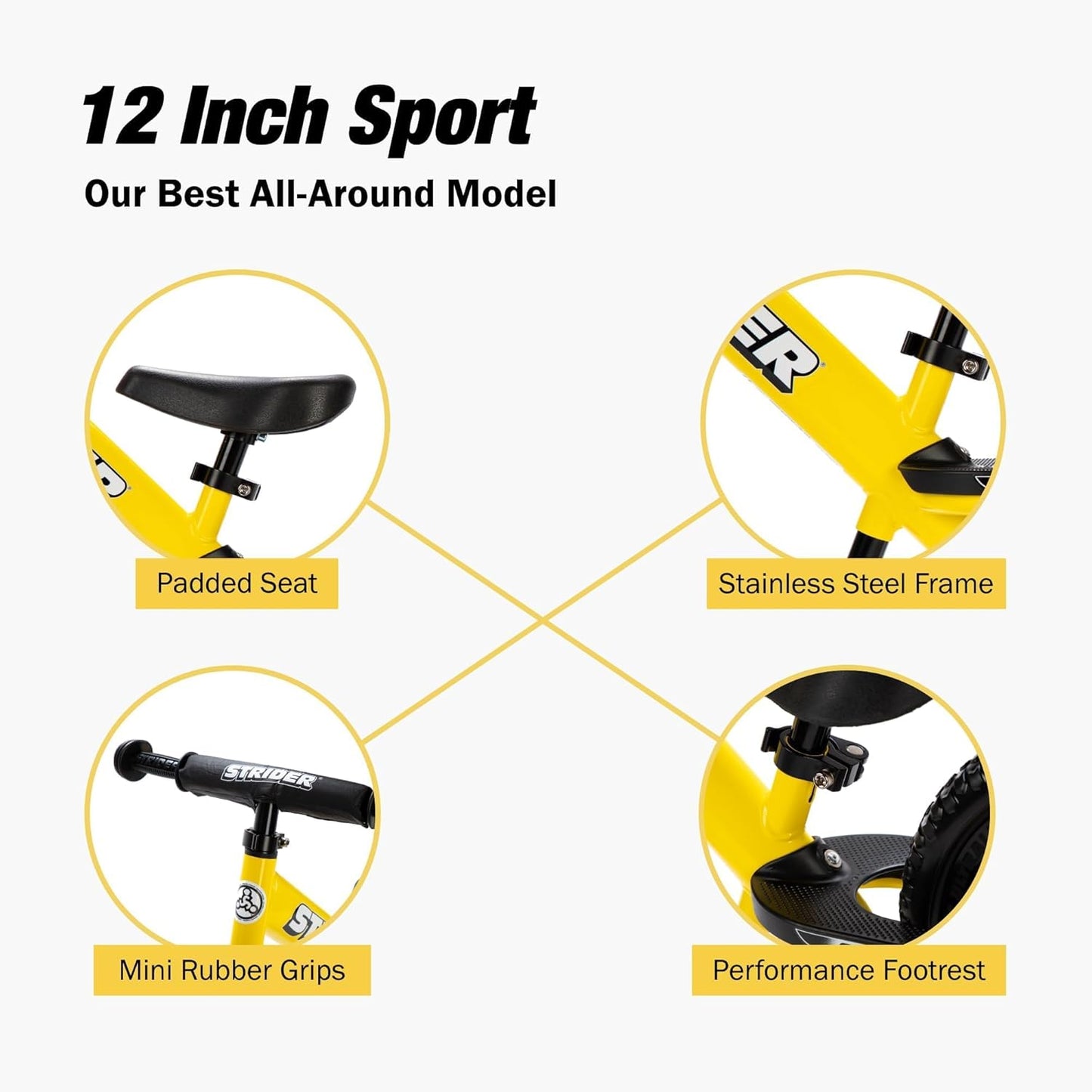 Strider 12” - Helps Teach Baby How to Ride a Balance Bicycle - for Kids 6 Months to 4 Years - Easy Assembly & Adjustments