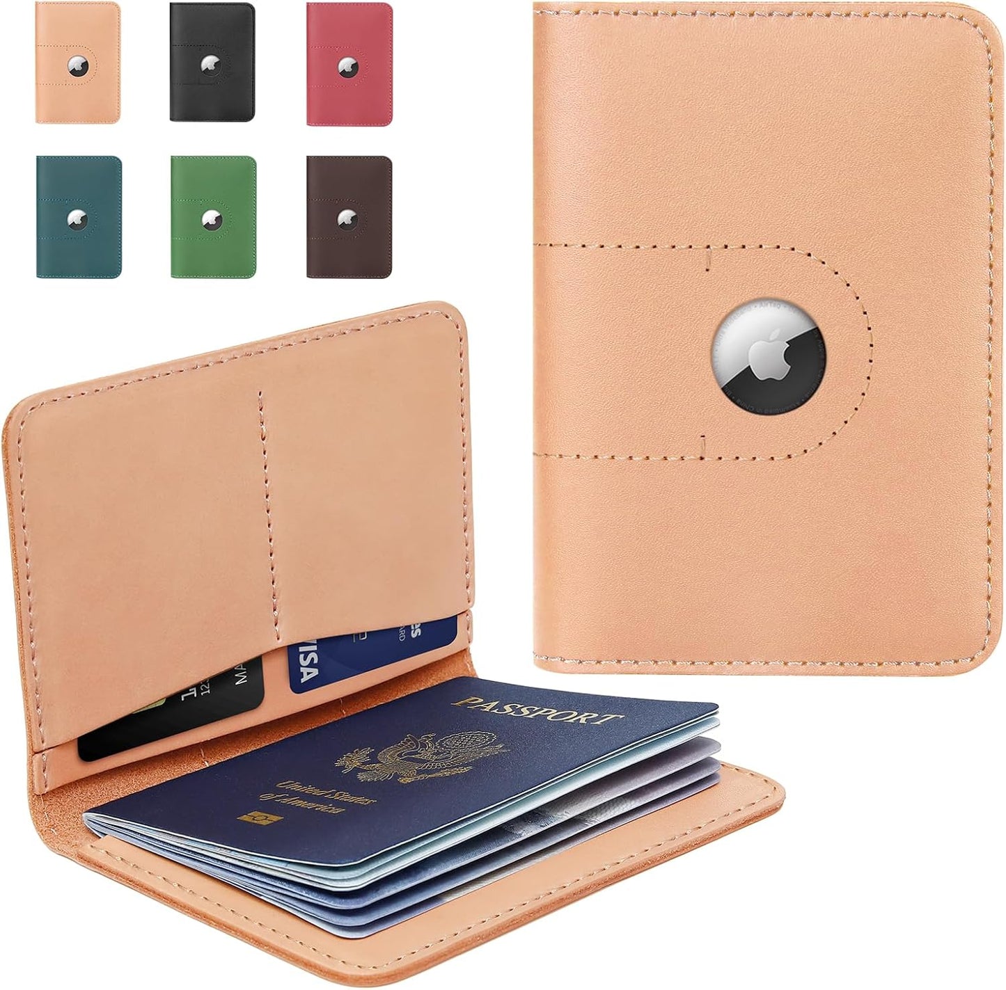 ALLIVE Passport Holder for Travel, Genuine Leather Passport Holder with Airtag Women Men,Travel Must Haves Airport Essentials, Passport Cover Travel Gifts Beige
