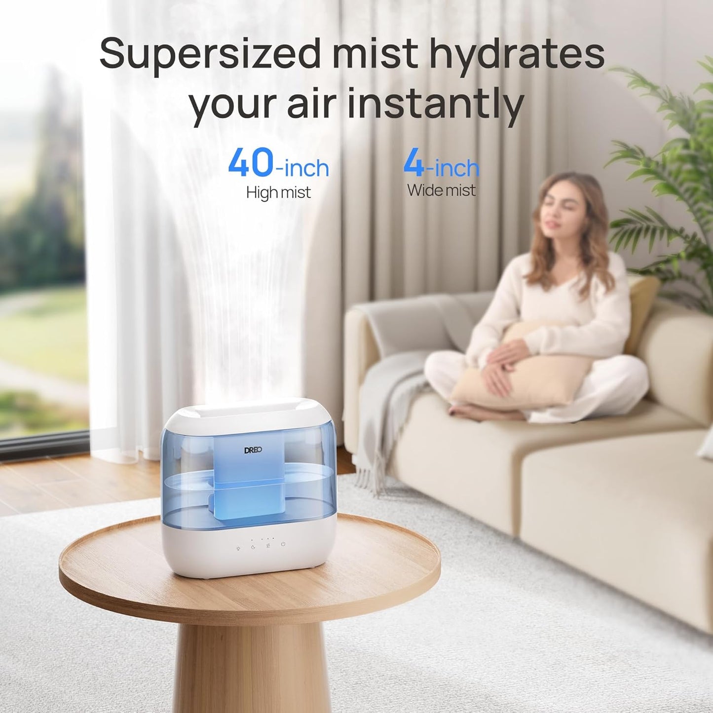 Dreo Humidifiers for Bedroom, Top Fill 4L Supersized Cool Mist Humidifier with Oil Diffuser and Nightlight, 36H Runtime, Quiet Ultrasonic Humidifiers for Home, Large Room, Baby Nursery and Plants