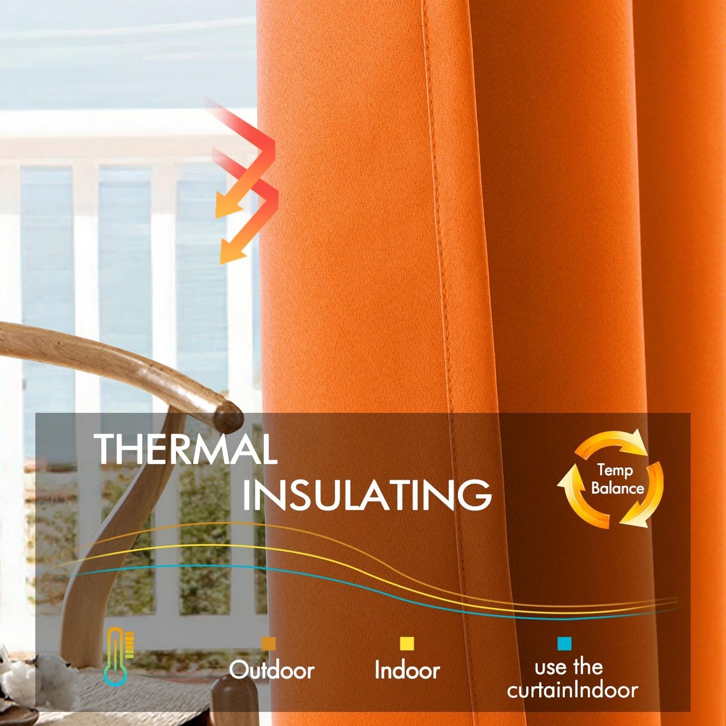 ANRODUO Back Tab Blackout Curtains for Bedroom Living Room, Rod Pocket Pinch Pleated Thermal Insulated Room Darkening Curtains 72 Inches Long 2 Panels, Orange, 42 x 72 Inch