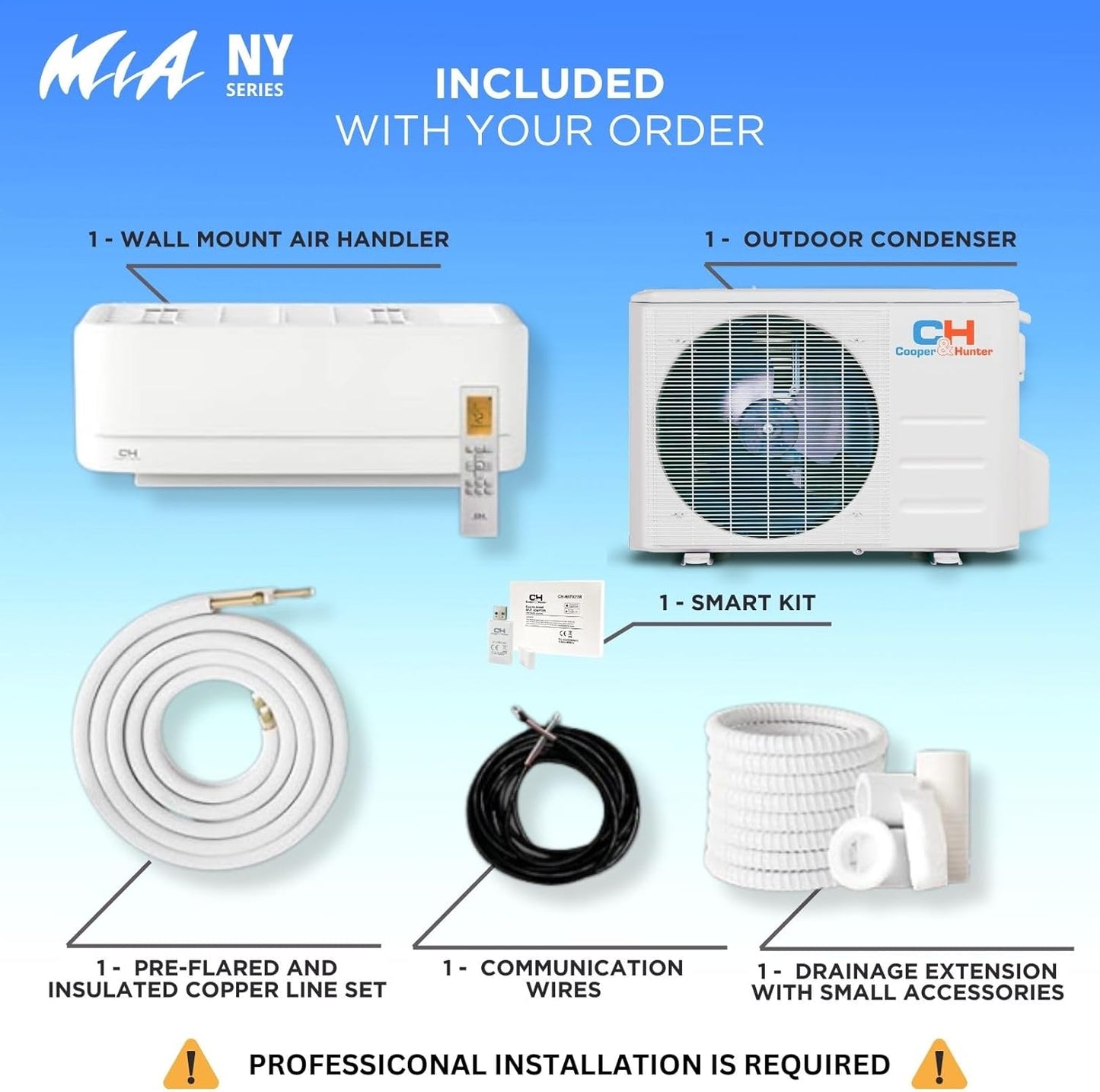 Cooper & Hunter 9,000 BTU 115V Single Zone Wall Mount Ductless Mini Split Air Conditioner & Heat Pump – 21.5 SEER2 – 16FT Installation Kit – R-410A Refrigerant Pre-Charged – Inverter