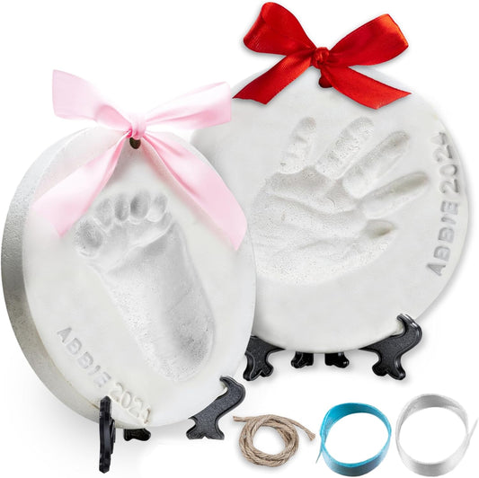 Little Hippo Baby Ornament Keepsake Kit (Newborn Bundle) - 2 Easels, 4 Ribbons & Letters! Handprint and Footprint Clay Casting Kit for Baby Shower Gifts, Boys & Girls