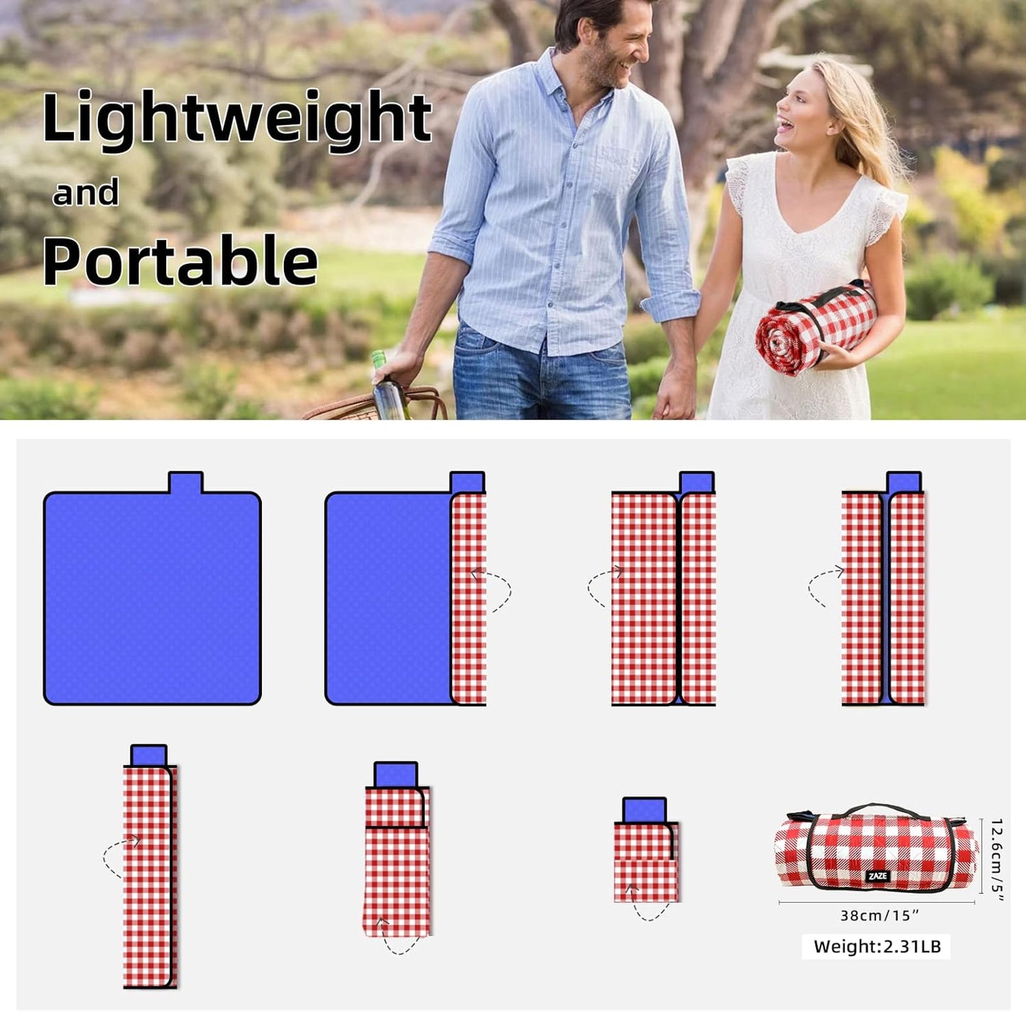 ZAZE Picnic Blanket Extra Large Waterproof, 80''x80''Checkered Picnic Blankets Beach, Outdoor, Camping on Grass Accessories Couple Ideas Wedding Registry Gifts (Red and White)