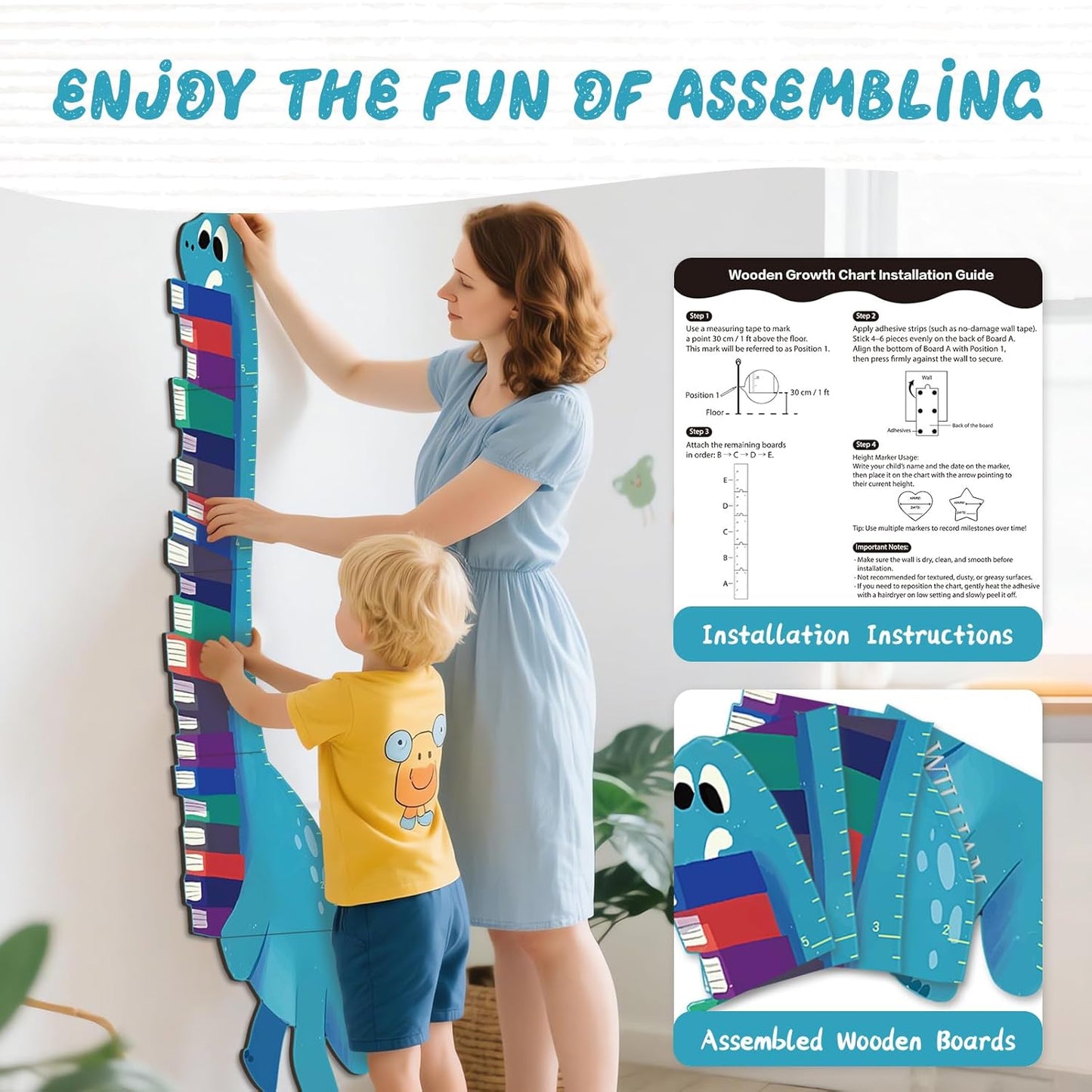 Personalized Name Growth Chart for Wall, Dinosaur Book Wooden Growth Chart Kids Height Chart,Growth Ruler for Toddler Playroom Decor 62.4" x 15.5"