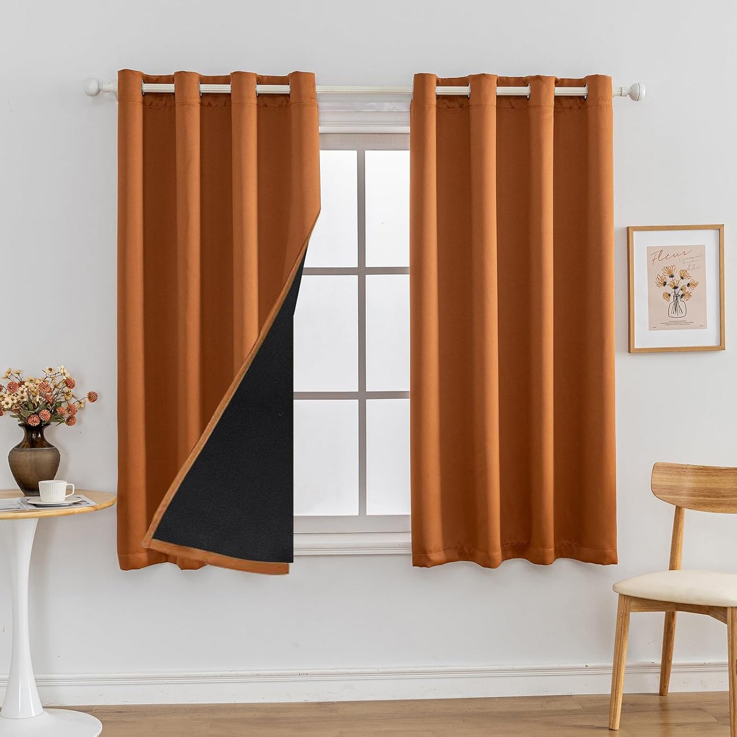 Anytime 100% Blackout Curtain Set, Thermal Insulated & Energy Efficiency Window Draperies for Guest Room, Full Shading Panels for Shift Worker and Light Sleepers（Orange, 2 Panels, 52W x 63L）