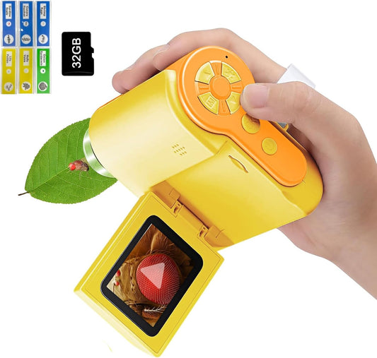 Portable Labsters Microscope - 1000X Telescope & SD Card Photo & Video Microscope for Kids 3+
