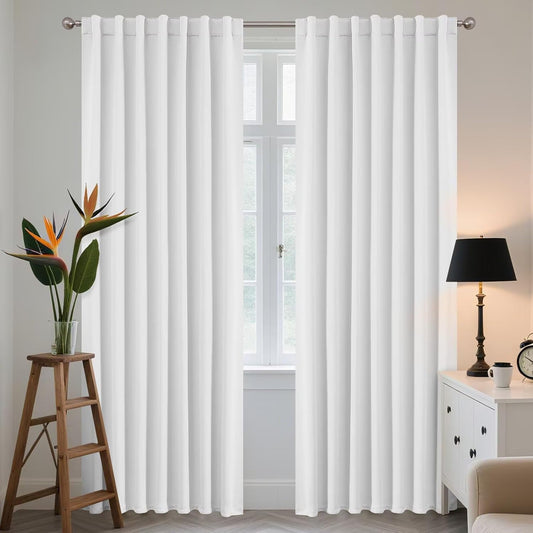 Joydeco 72 Inch 60% Blackout White Curtains 2 Panels, Elegant Semi Sheer Curtains for Bedroom, Thermal Insulated Black Out Drapes for Living Room, Rod Pocket Back Tab Drapes(W52 x L72 Inch,Pure White)