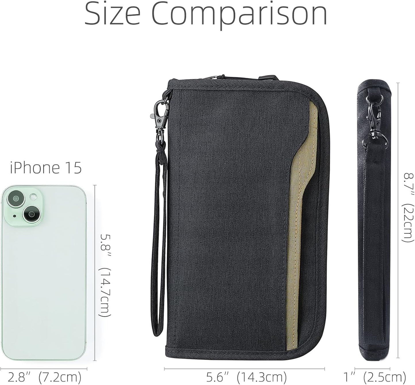 ZOPPEN Passport Holder Family RFID Passport Wallet, Passport Holder Women/Men, Travel Wallet Documents Organizer Zipper Case with Removable Wristlet Strap, Travel Essentials for Flying