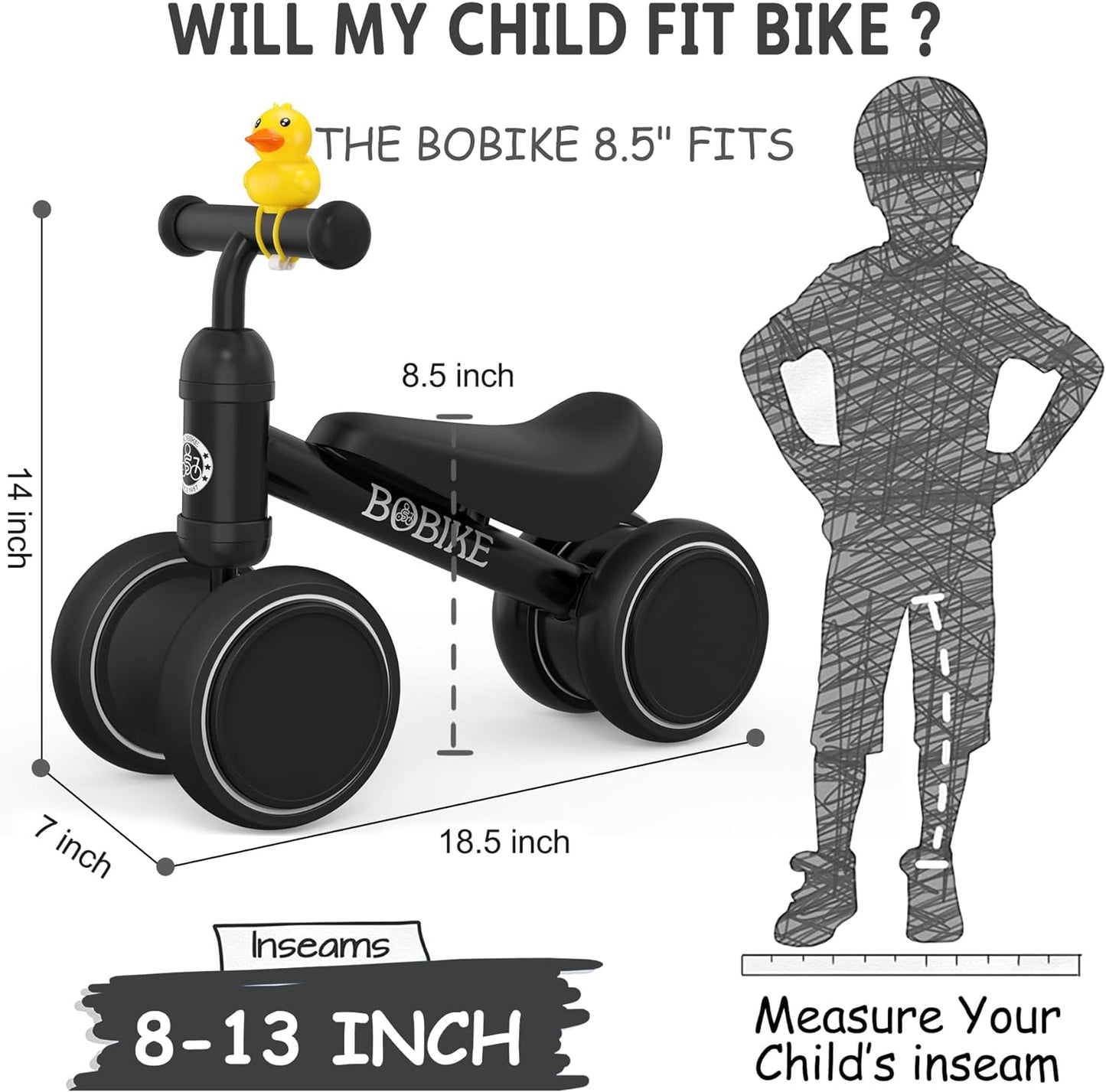 Baby Balance Bike Toys for 12-36 Months Kids Toy Boy and Girls Gifts Toddler Best First Birthday Gift Children Walker No Pedal Infant 4 Wheels Bicycle (Classic, Black)