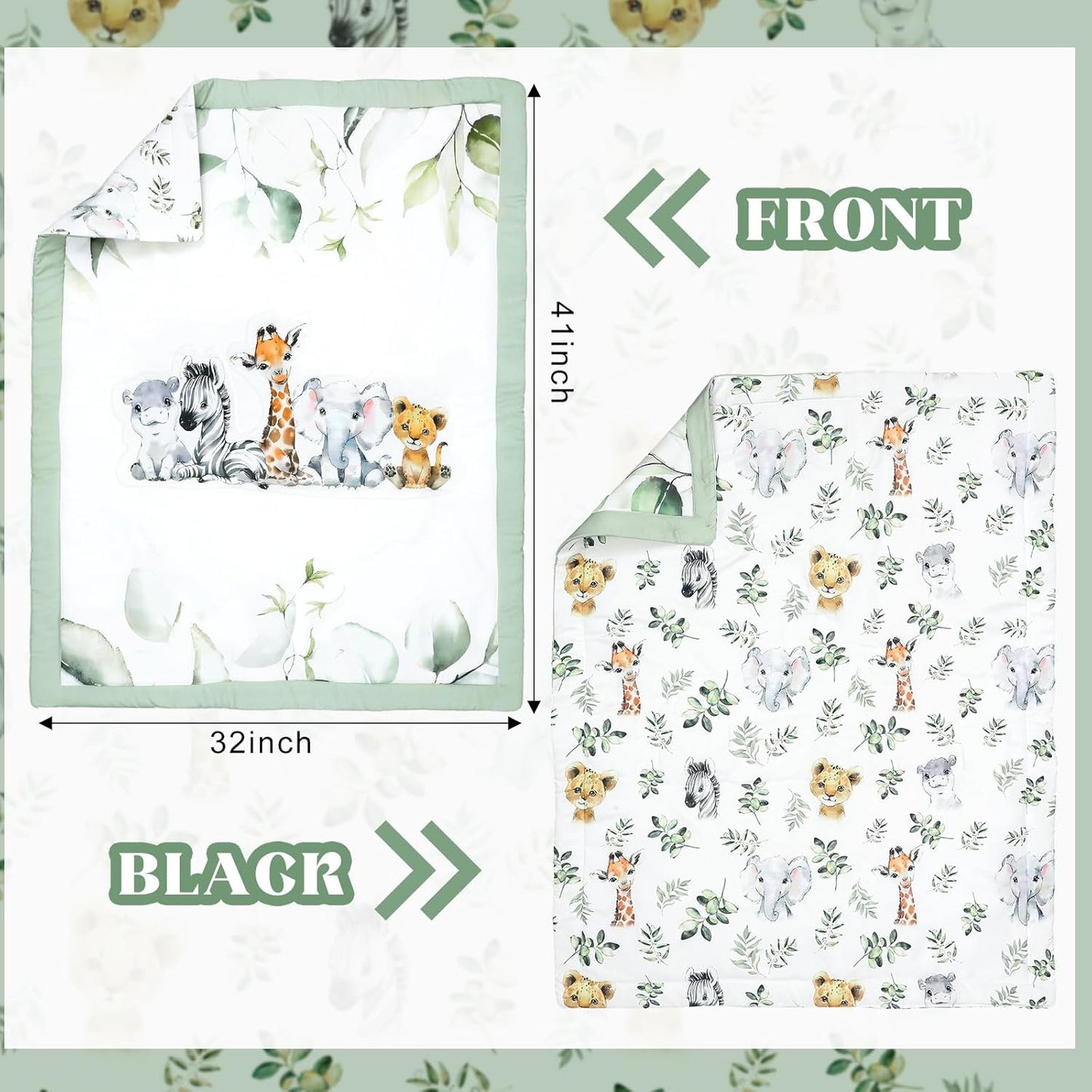 3 Pcs Baby Crib Bedding Set Safari Animals Dinosaurs Bear Woodland Animals Jungle Crib Set Includes Quilt, Fitted Sheet, Skirt for Baby Boy Girl(Light Blue,Safari)