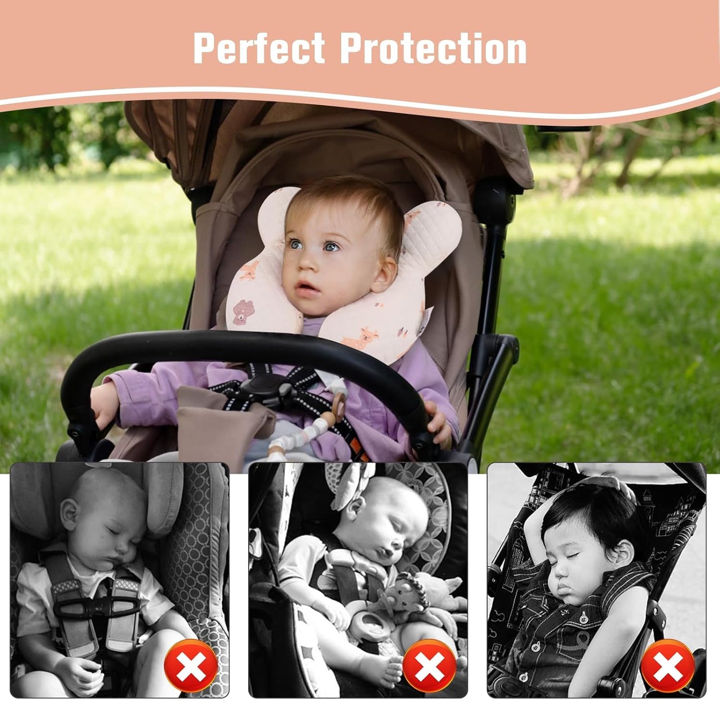 vocheer Baby Neck Pillow(Upgraded), Cotton, Baby Support Pillow, Car Seat Pillows for Newborn, Carseat Head and Body Support, Infant Travel Pillows for Prams, Pushchair, Stroller, Bouncer, Deer