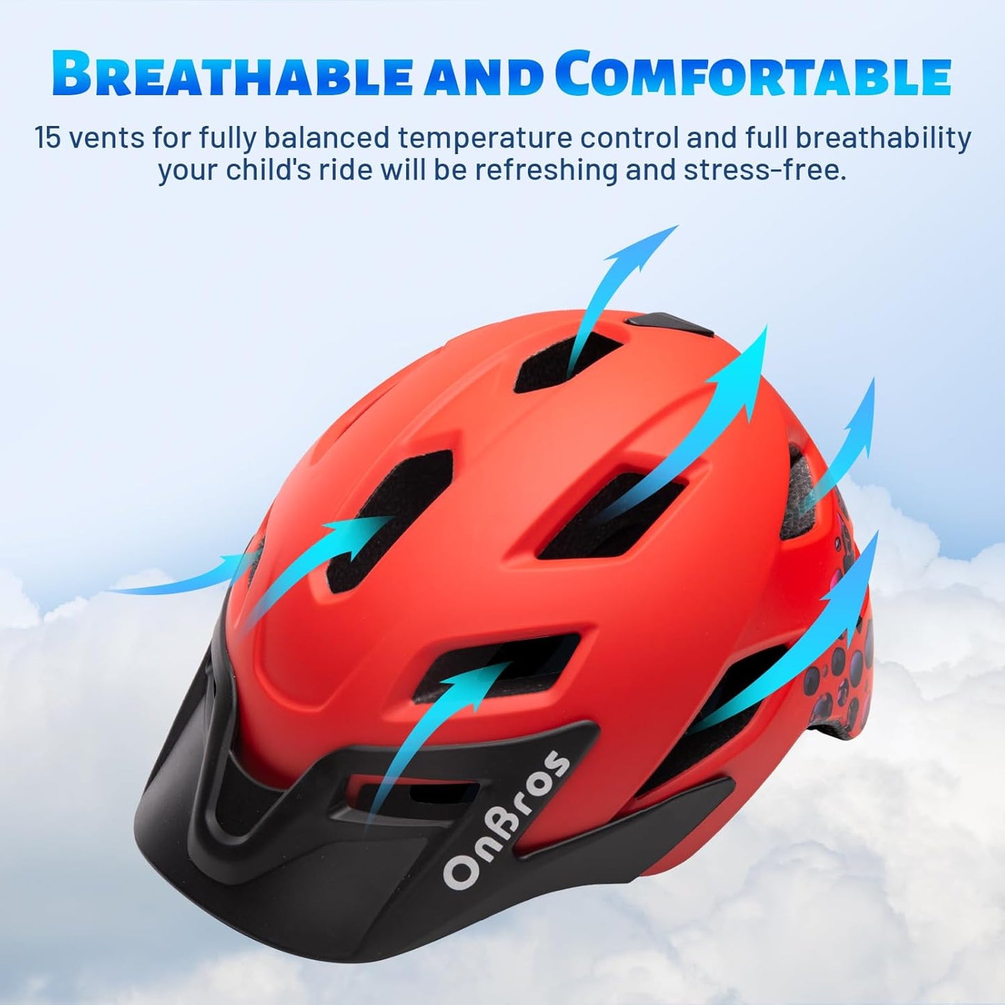 OnBros Kids Bike Helmet - Bike Helmets for 5-14 Boys or Girls with Visor, Children Bicycle Helmet for Skateboard Mountain Scooter Road Cycling, Lightweight and Adjustable 50-57CM