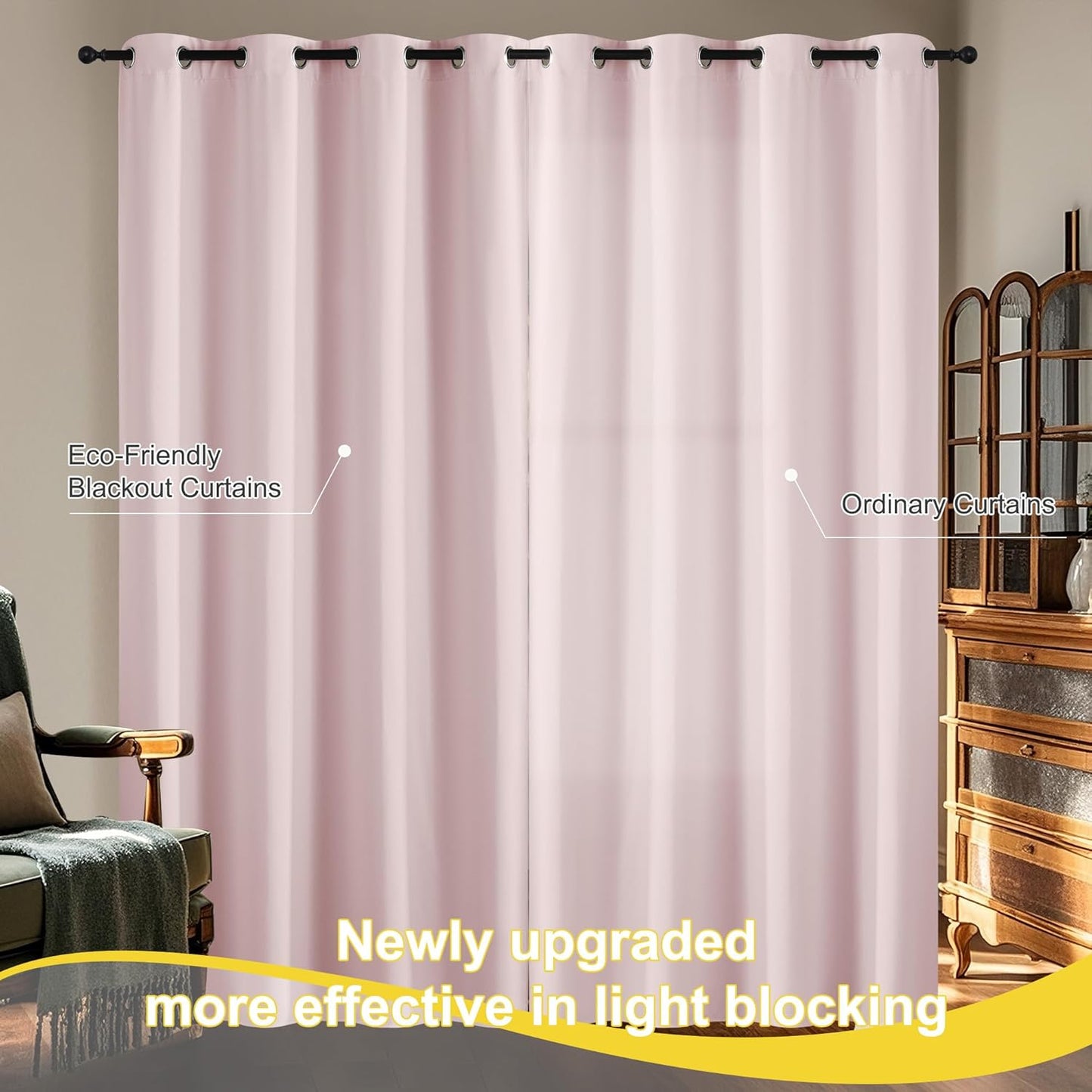 NICETOWN Pink Blackout Curtains 84 Inches Long for Girls Bedroom, 100% Blackout Thermal Insulated Window Drapes Room Darkening Curtains for Baby Nursery with Grommet Top, 52" W, 2 Panels