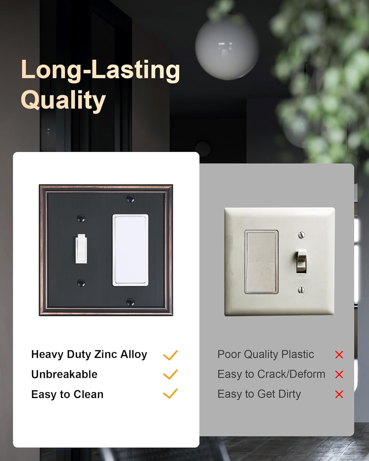 2-Pack Combo Toggle/Decorator Light Switch Cover Plate, Aged Bronze Decorative Electrical Outlet Covers, Durable Solid Zinc Alloy Wall Switch Plates and Outlet Covers
