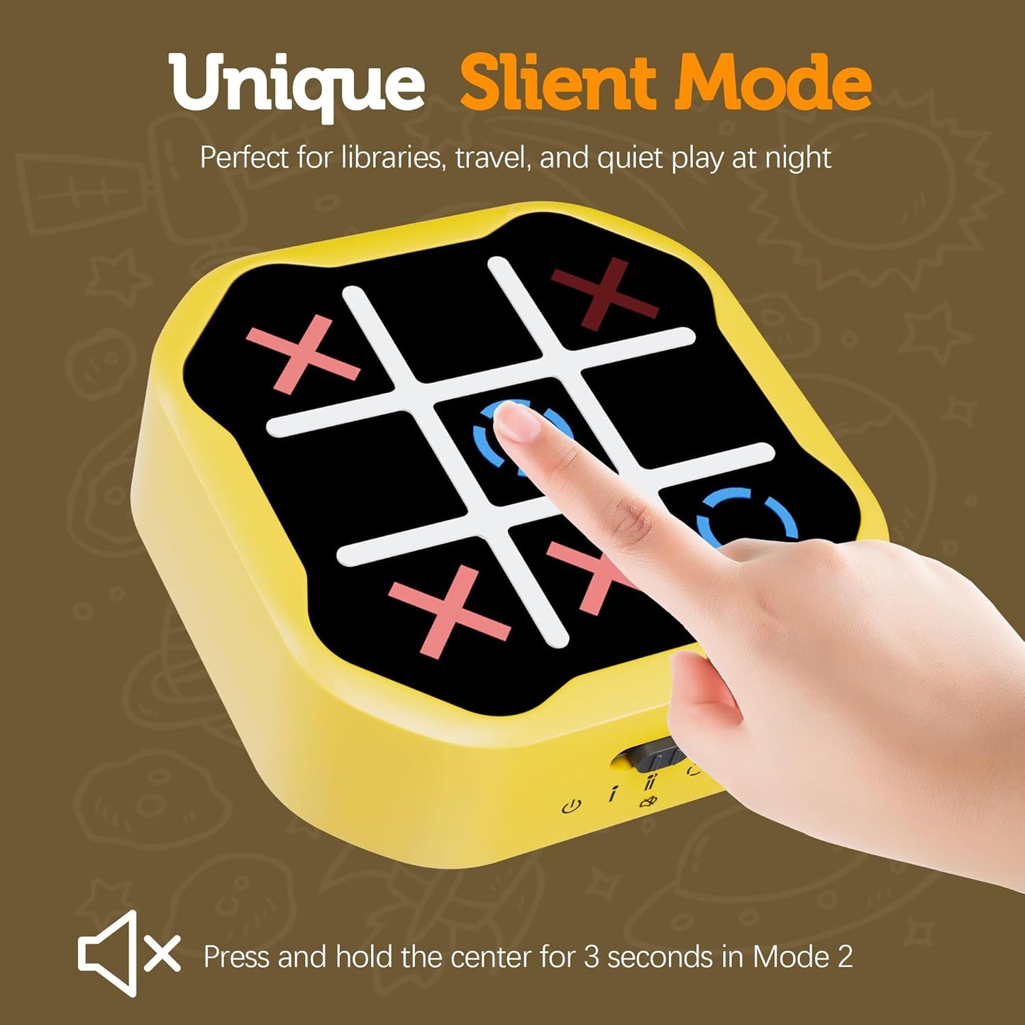 3 in 1 Electronic Tic Tac Toe Game, Handheld Digital Tic Tac Toe Bolt Game with Silent Mode, Portable Learing Toy Gift for Kids & Adults, Yellow