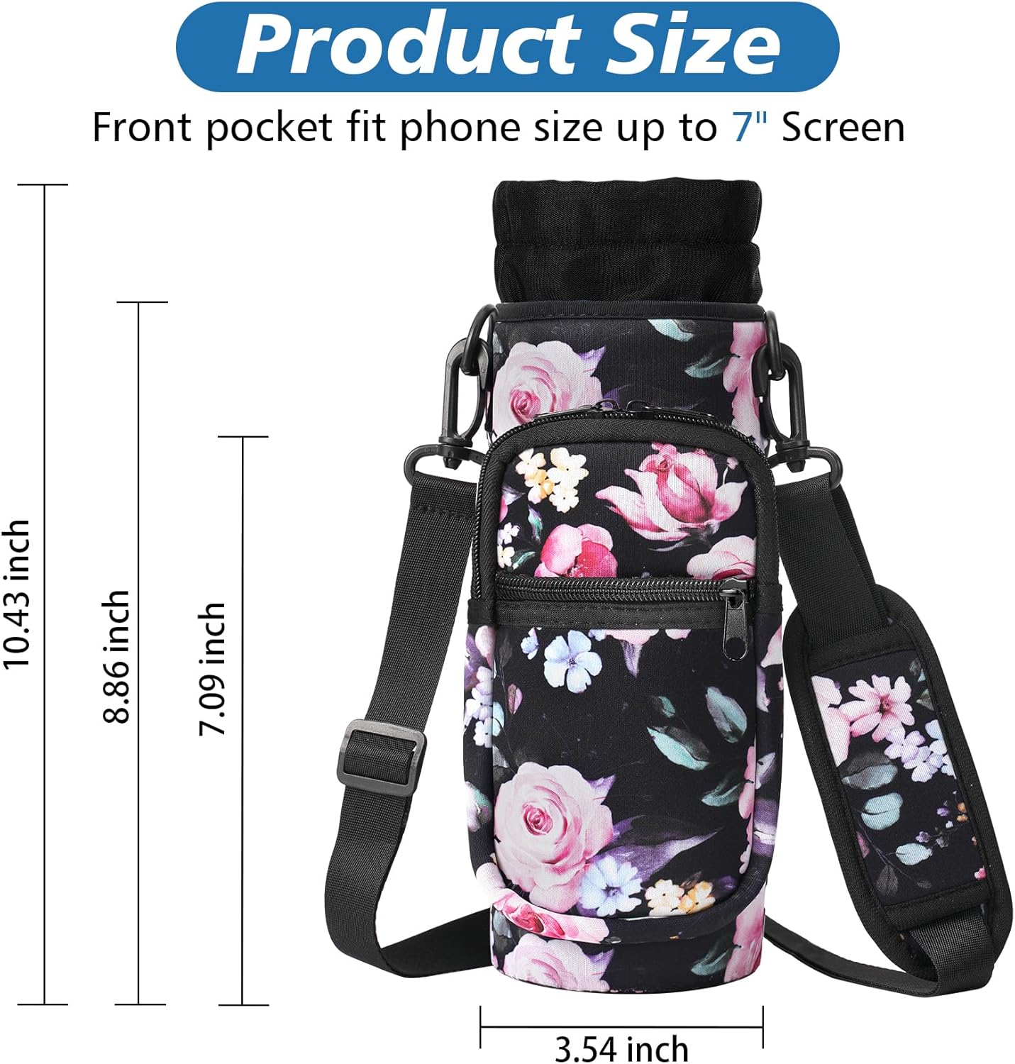 32 40 oz Water Bottle Carrier with Strap, Neoprene Water Bottle Sleeve Bag with 2 Pockets Insulated Flask Sling Holder for Walking Hiking Gym