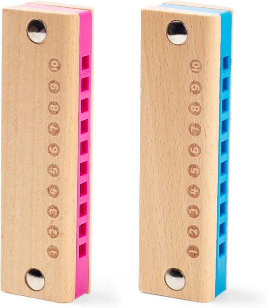 Koogel 2PCS Kids Harmonica, 10 Hole Wooden Beginner Mouth Organ Toy Musical Instruments for Kids Adults Birthday Gifts