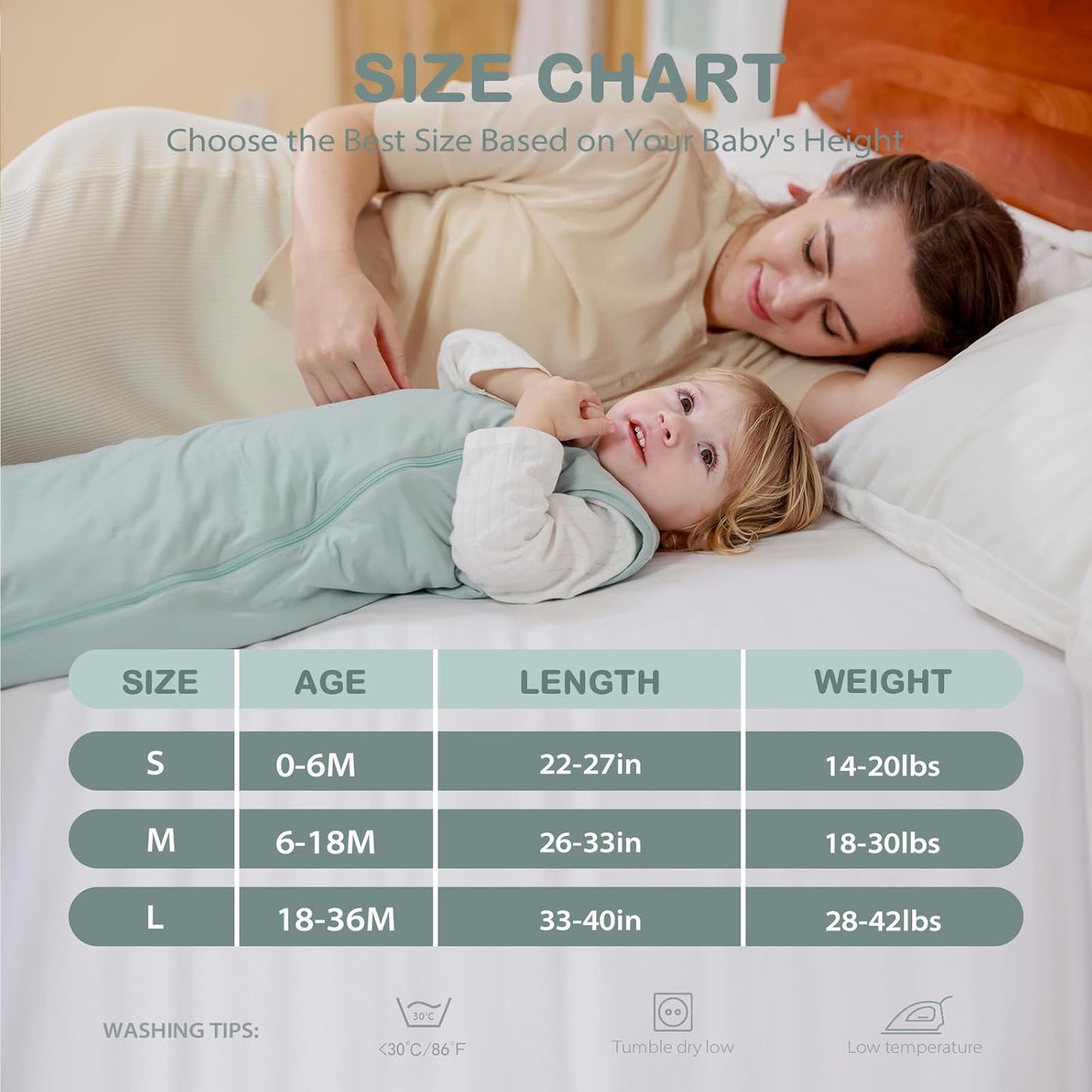 Mosebears Unisex Baby Sleep Sack 1.0 TOG, Supersoft Rayon Made from Bamboo Wearable Blanket with 2-Way Zipper(Sage,6-18 Months)