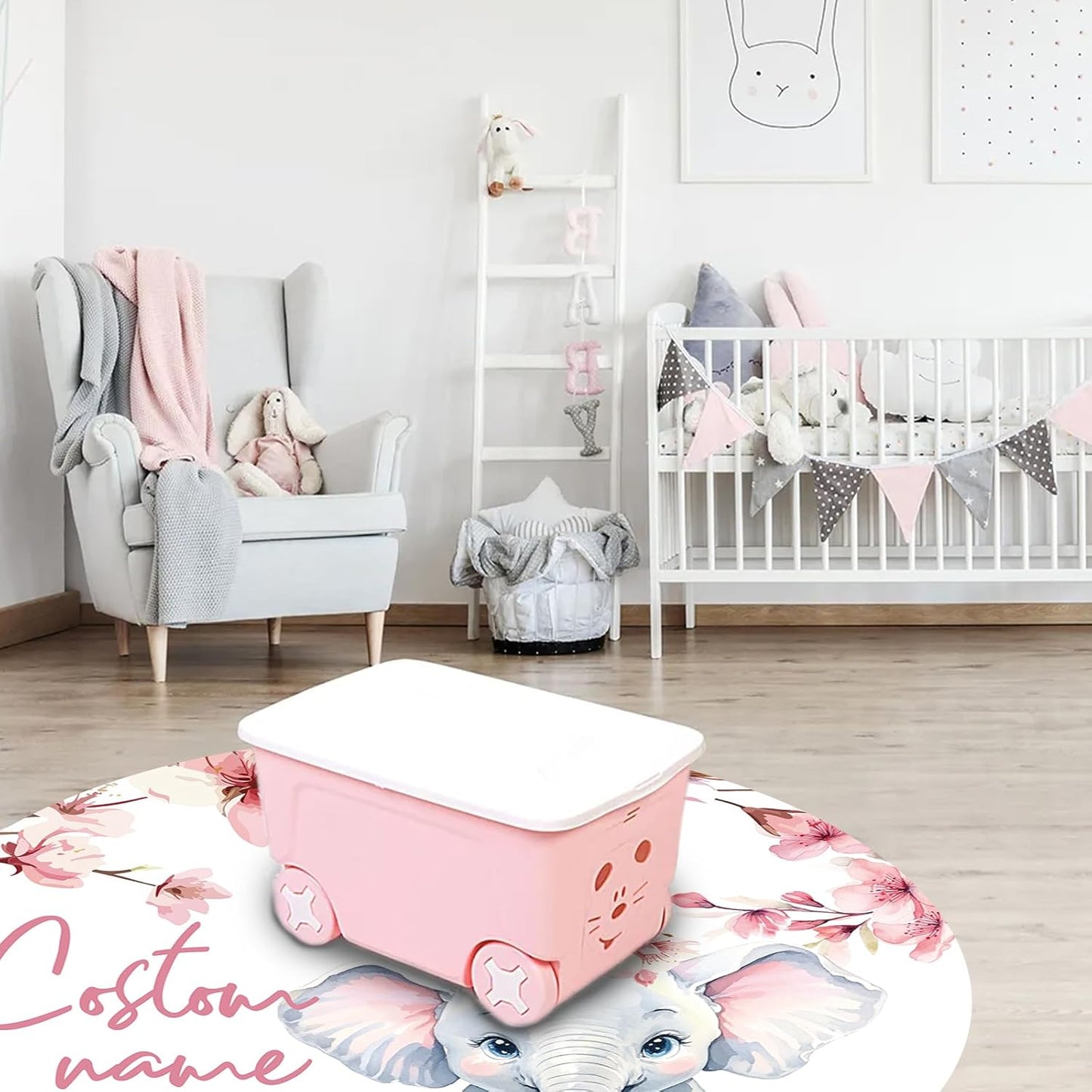 Custom Nursery Crib Bedding Set: 4 Piece Pink Flower Elephant Pattern Baby Crib Sets for Girls with Personalized Name - Toddler Double Layer Blanket Set, Comfortable Crib Bed Sheets for Baby Toddlers