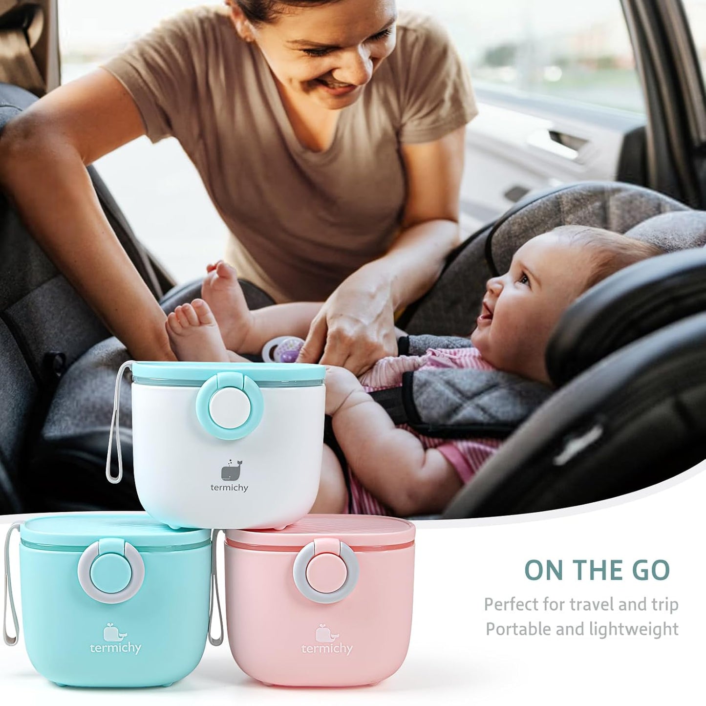 Termichy Baby Formula Dispenser, Portable Milk Powder Dispenser Container with Carry Handle and Scoop for Travel Outdoor Activities with Baby Infant, 8.8OZ, 0.55LB, 250g, 500ml (Baby Blue)