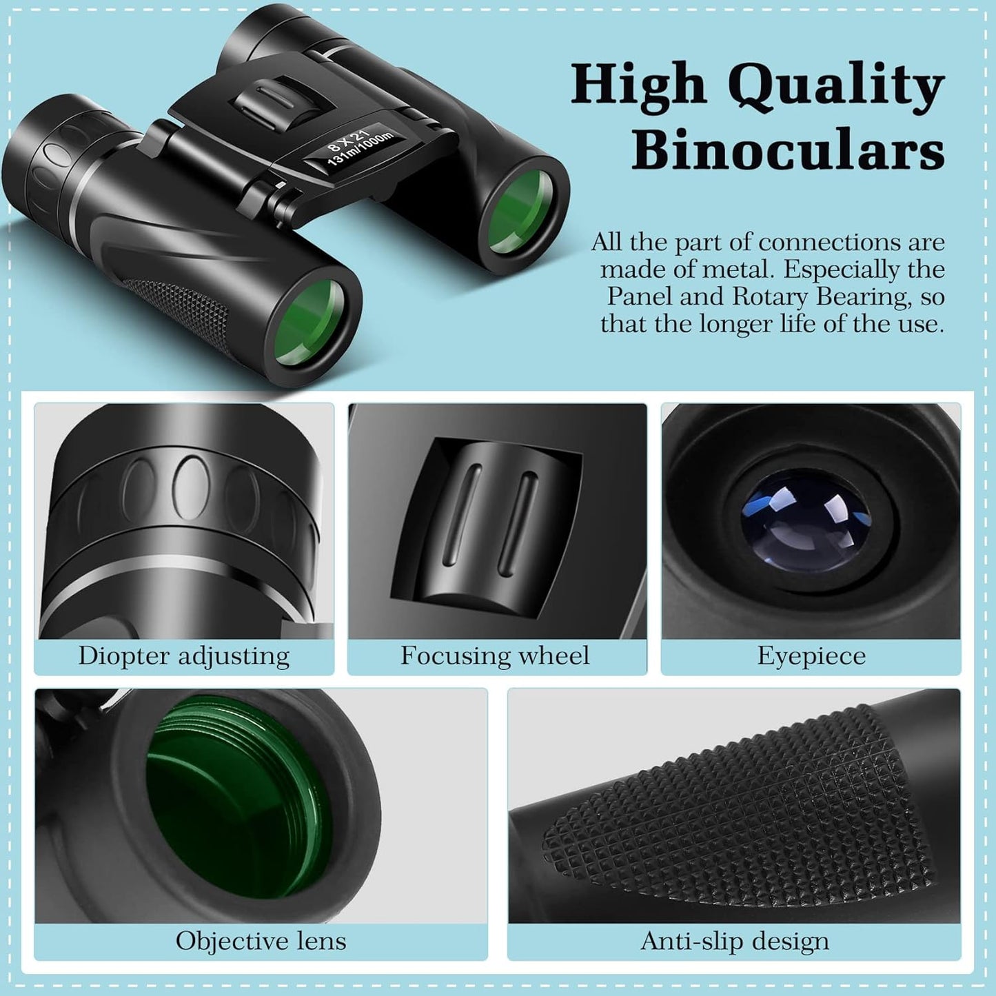 8x21 Mini Lightweight Binoculars, Compact Pocket Binocularsfor Adults Kids, Small Protable Binoculars for Bird Watching Travel Opera Theater Sports Scenery