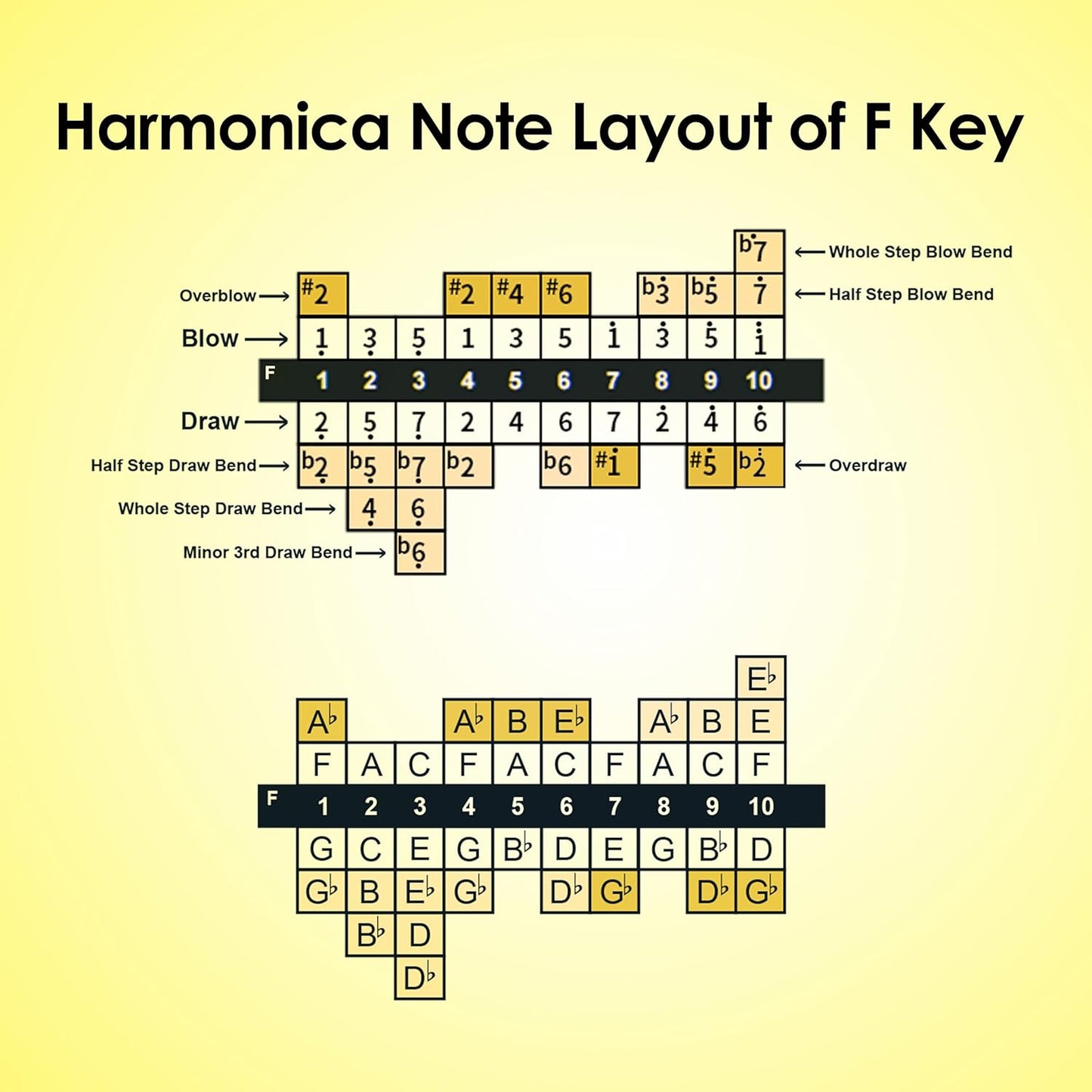 Diatonic Harmonica of F Key,Blues Mouth Organ 10 Holes 20 Tones, Reed of Phosphor Bronze, ABS Combo, Easy-Clean Cover,10 Holes Blues Harp for Adult, Beginner