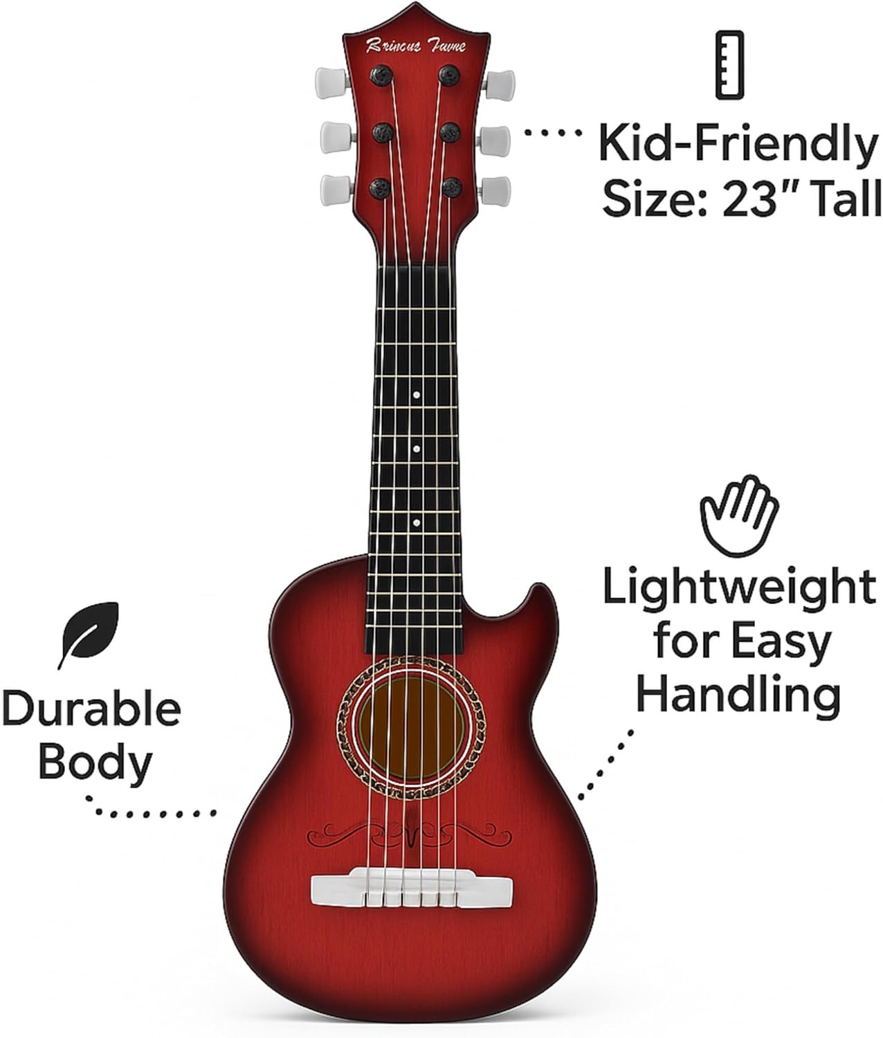 23" Acoustic Guitar, Kids 6 String Toy Guitar - Realistic Steel Strings - Beginner Practice First Musical Instrument for Children, Toddlers (Mahogany)