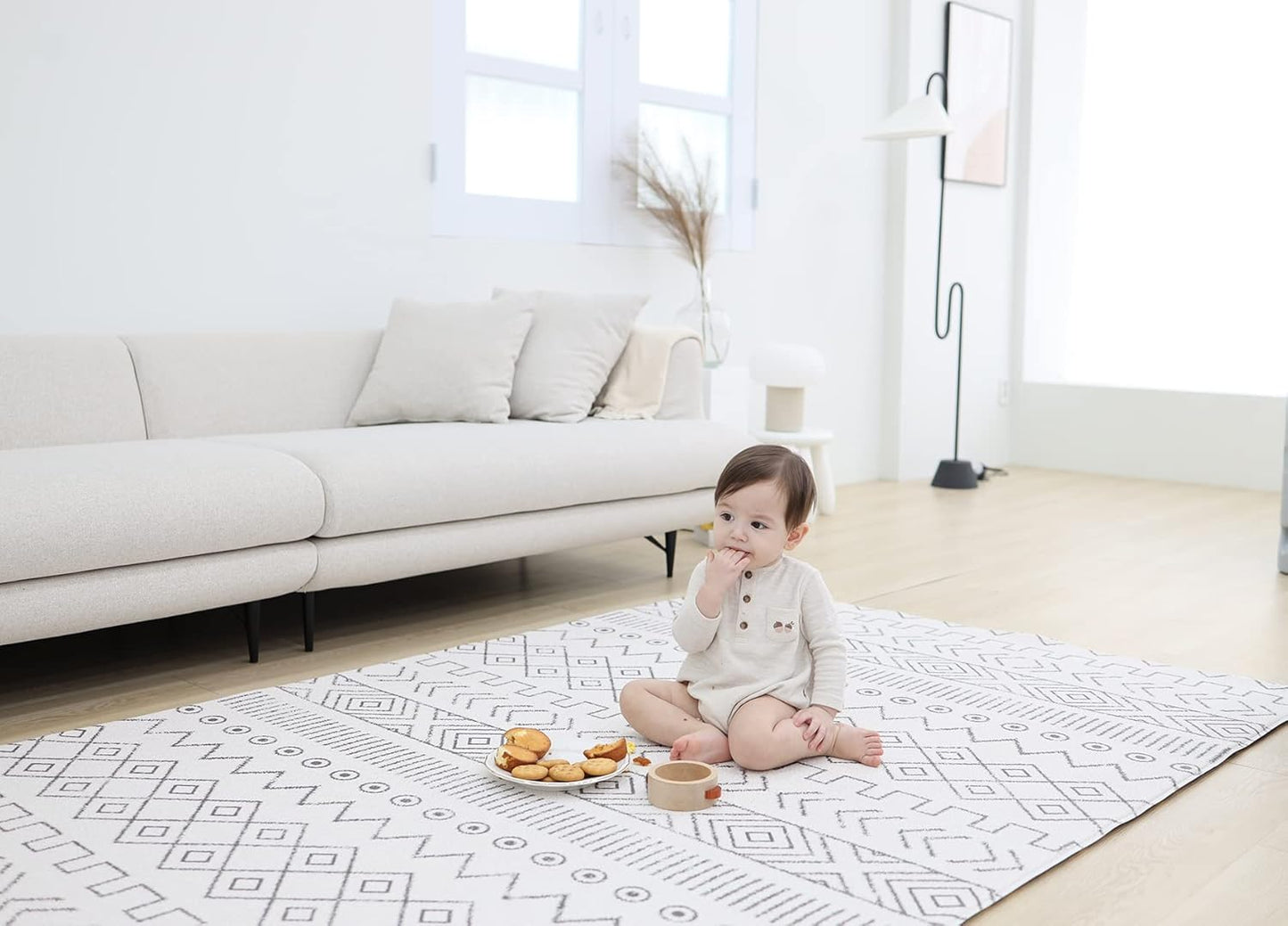 Baby Care Play Mat (Large, Nordic Trails - Tribal) 82'' x 55'' Original One-Piece Reversible Rollable Waterproof Play Mat for Infants, Babies, Toddler, and Kids